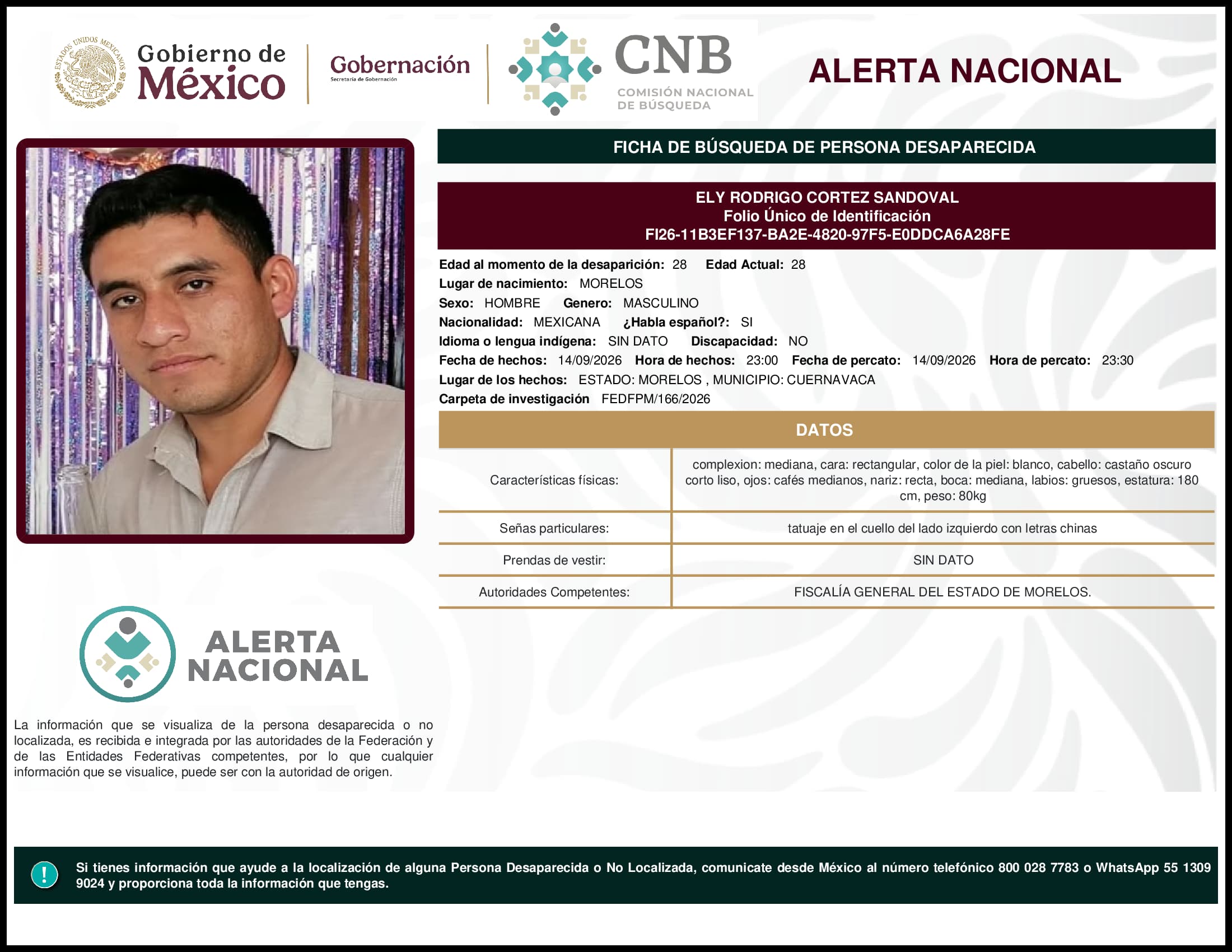 Persona desaparecida Ely Rodrigo Cortez Sandoval