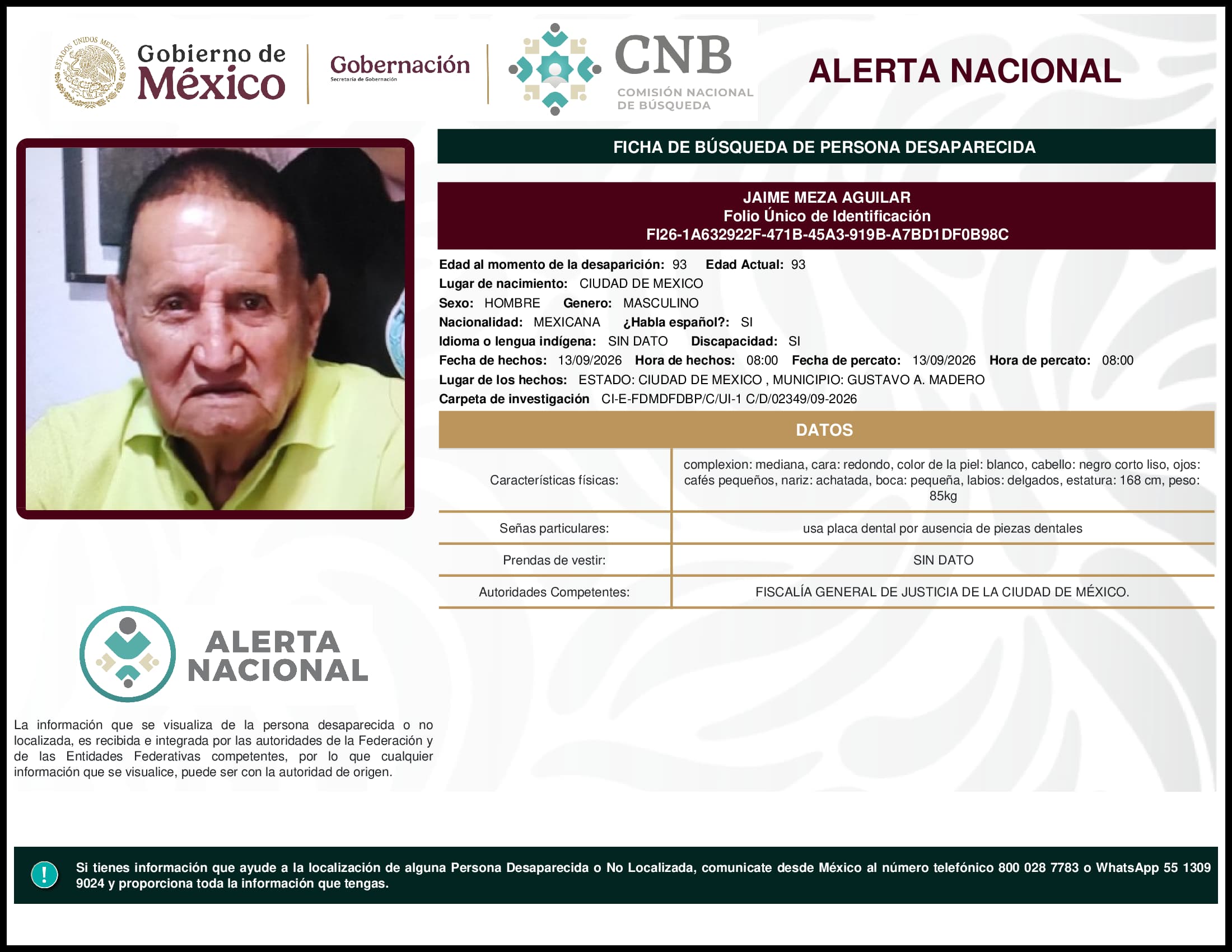 Persona desaparecida Jaime Meza Aguilar