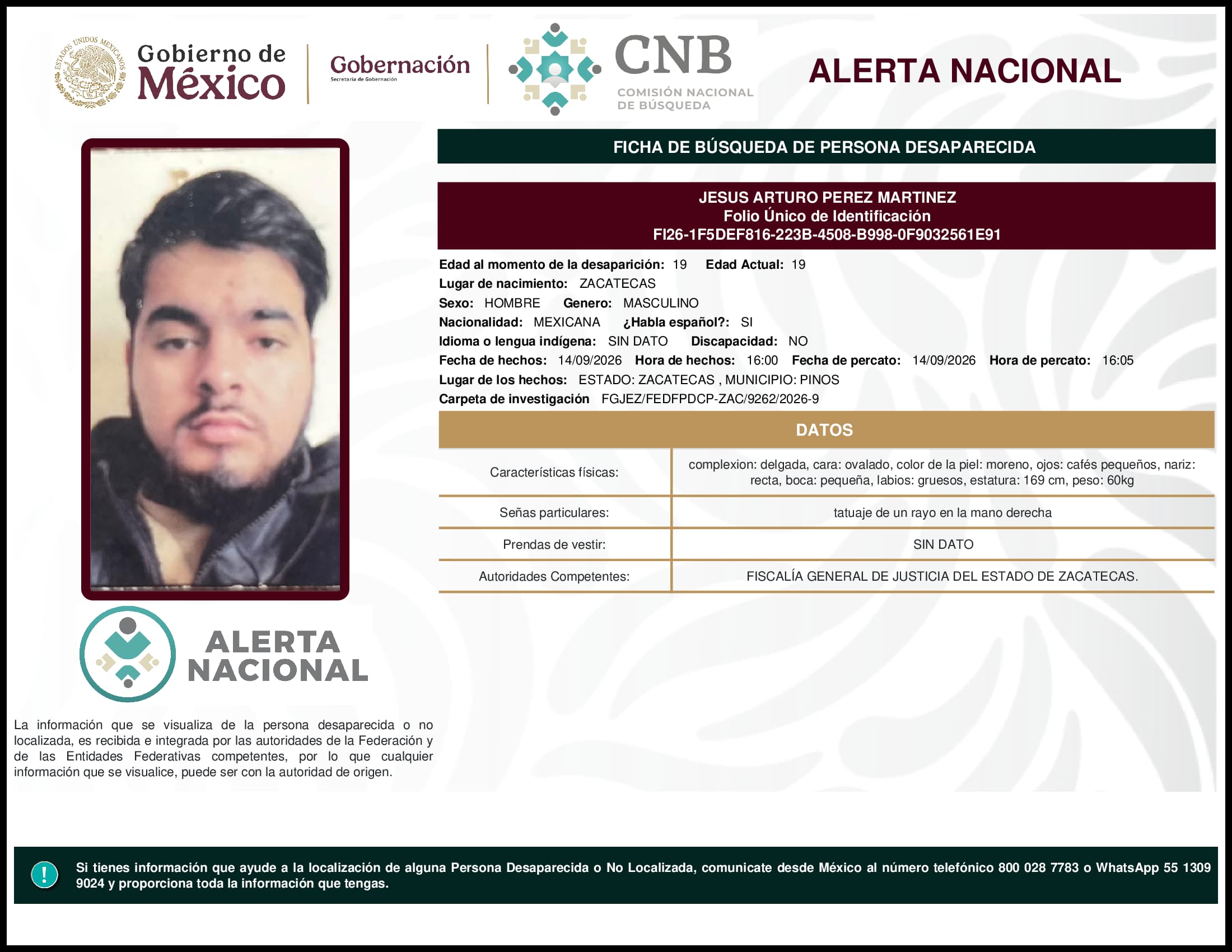 Persona desaparecida Jesus Arturo Perez Martinez