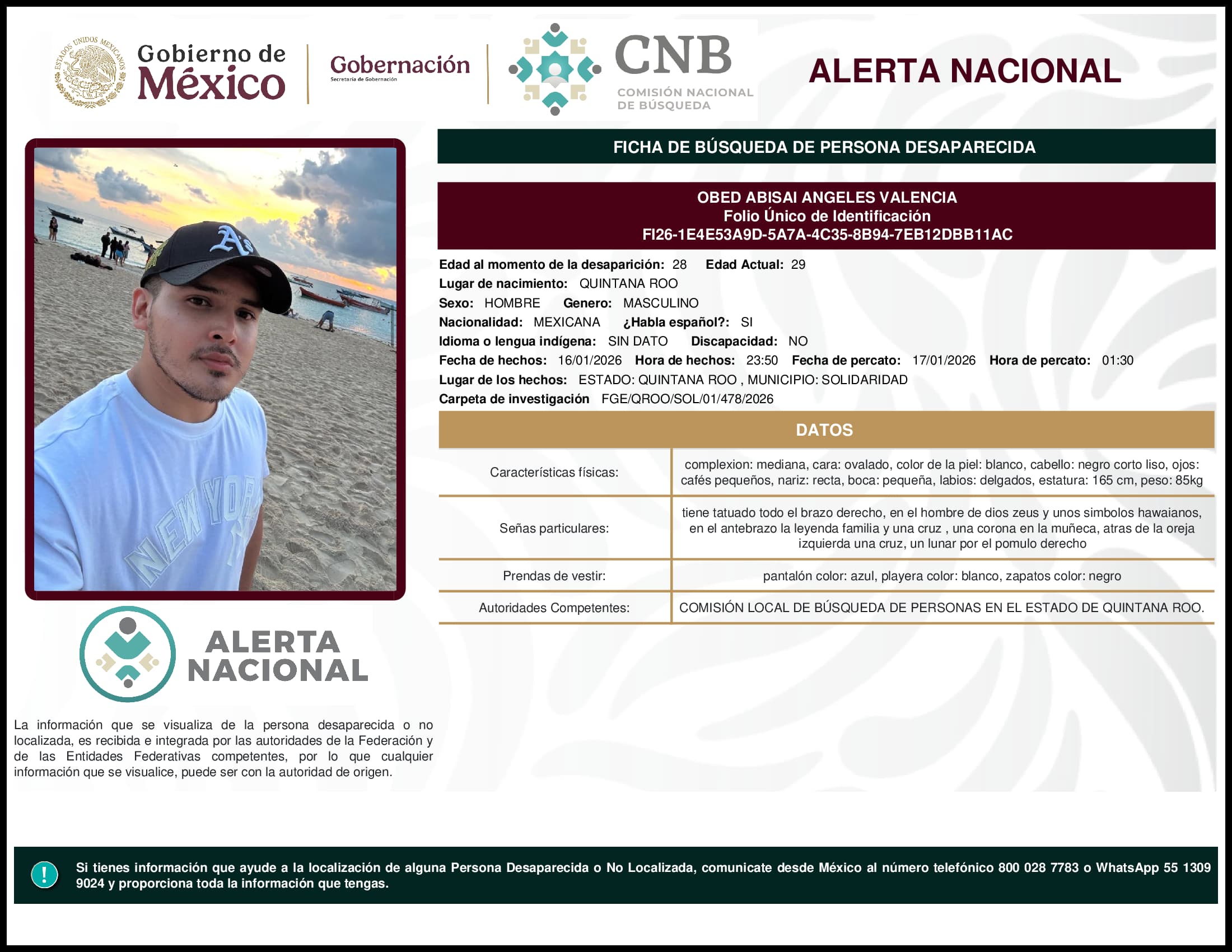 Persona desaparecida Obed Abisai Angeles Valencia