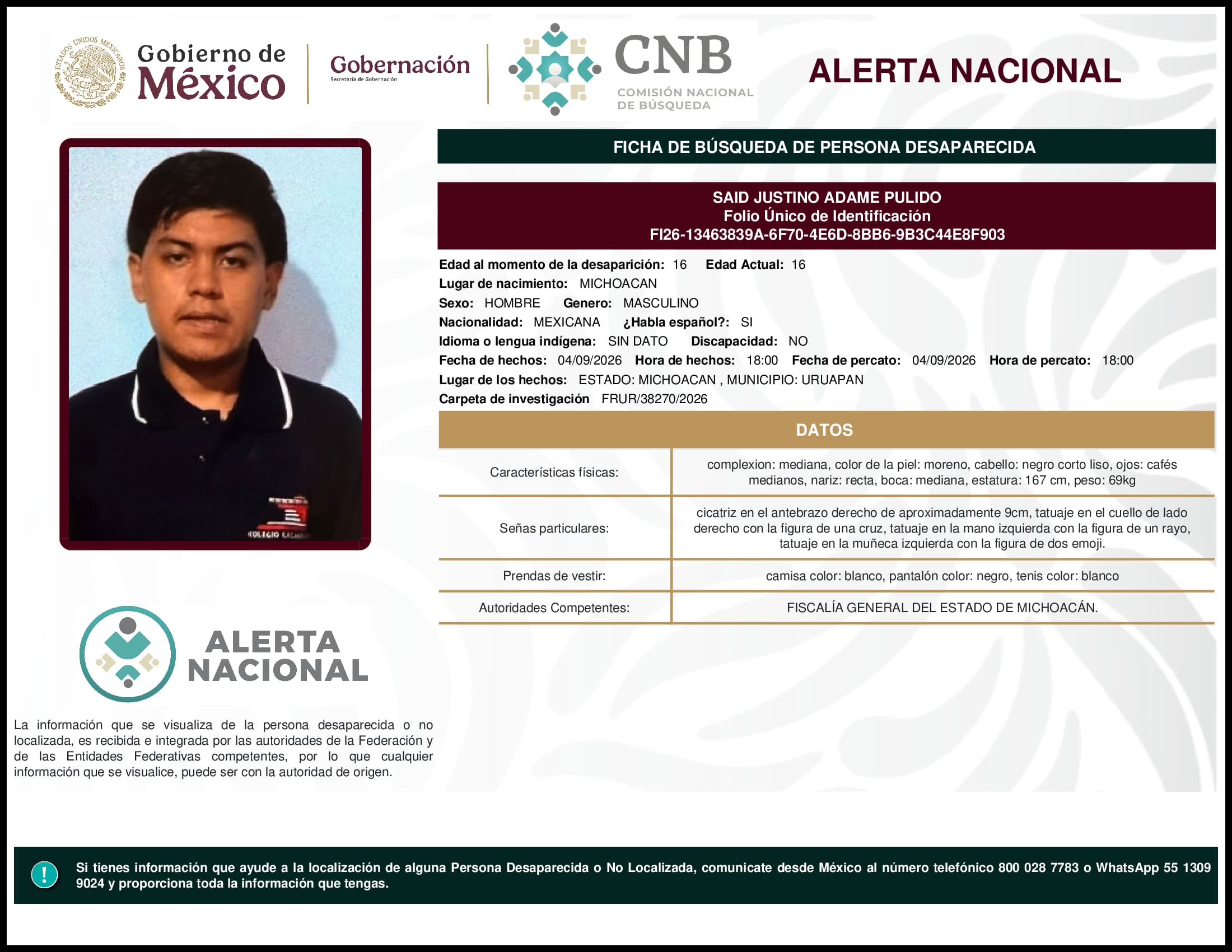 Persona desaparecida Said Justino Adame Pulido