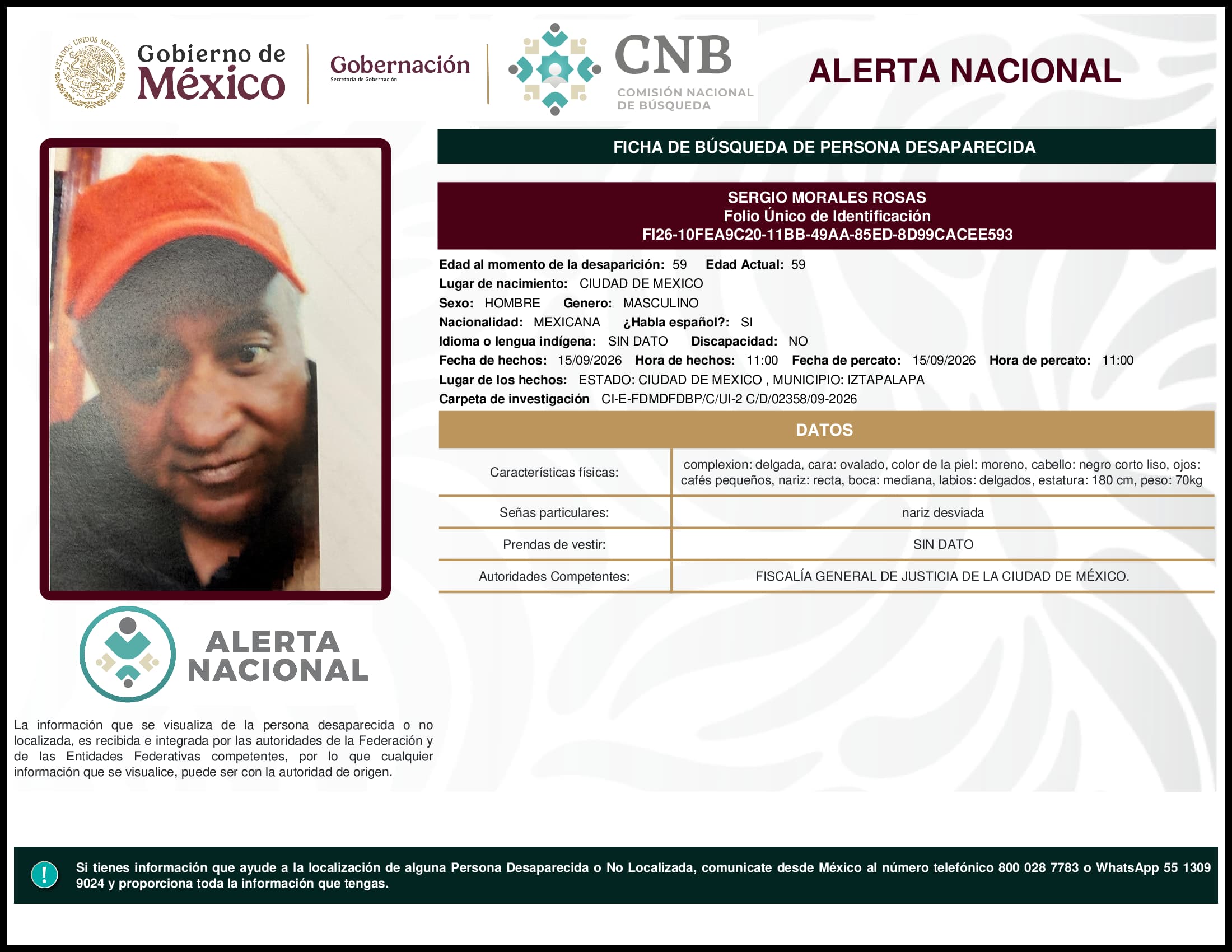 Persona desaparecida Sergio Morales Rosas