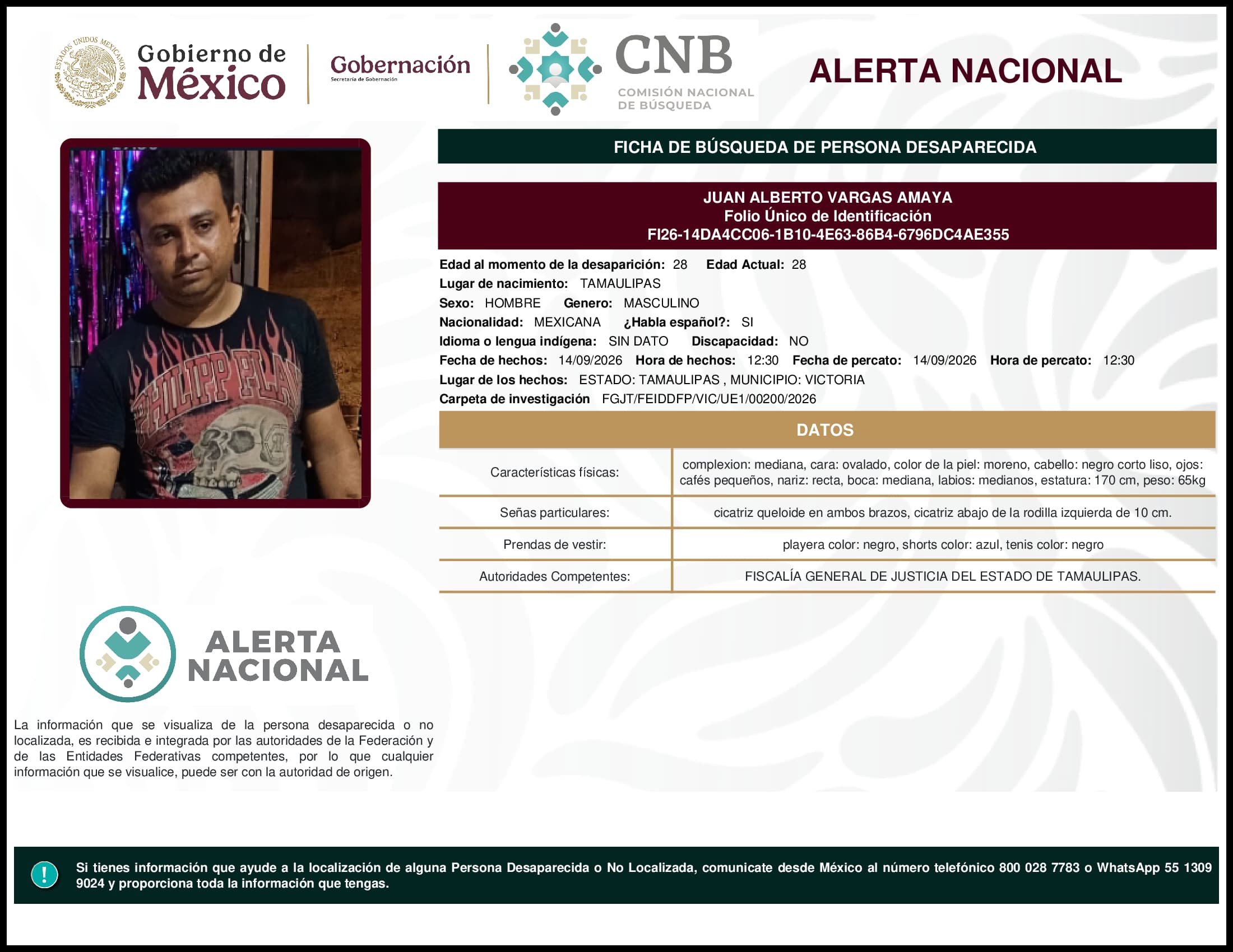 Persona desaparecida Juan Alberto Vargas Amaya