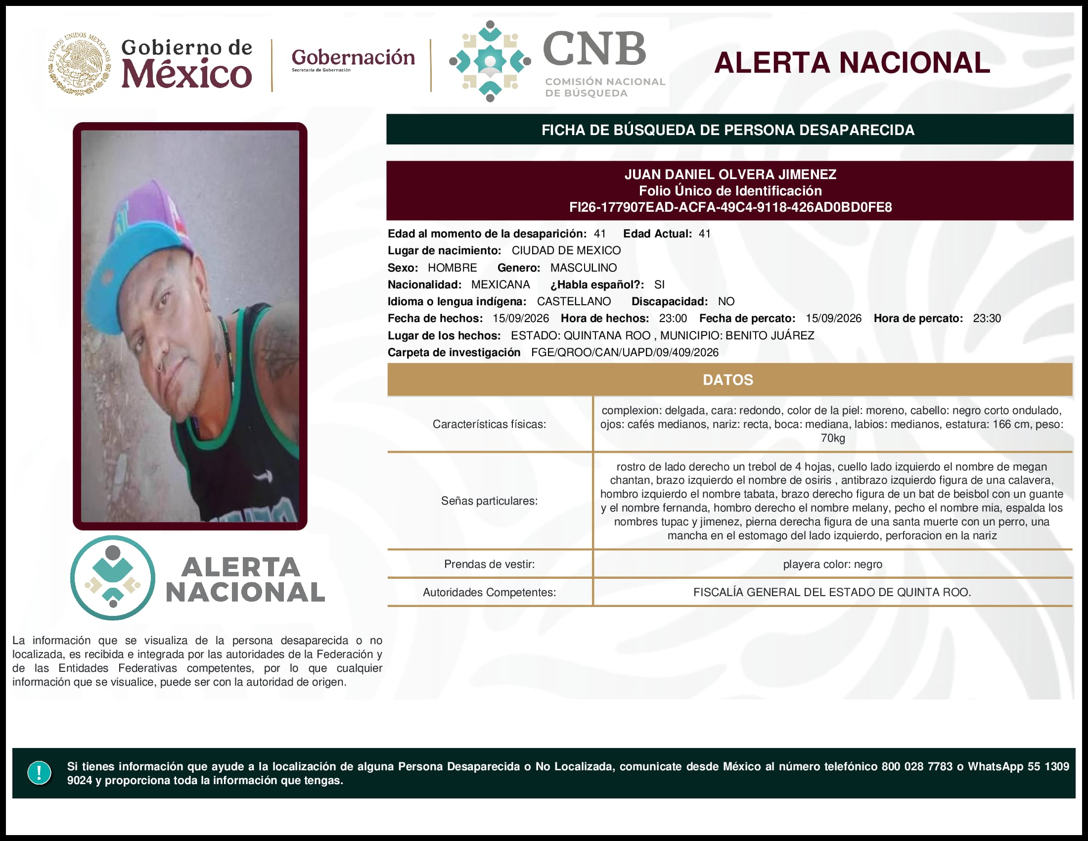 Persona desaparecida Juan Daniel Olvera Jimenez