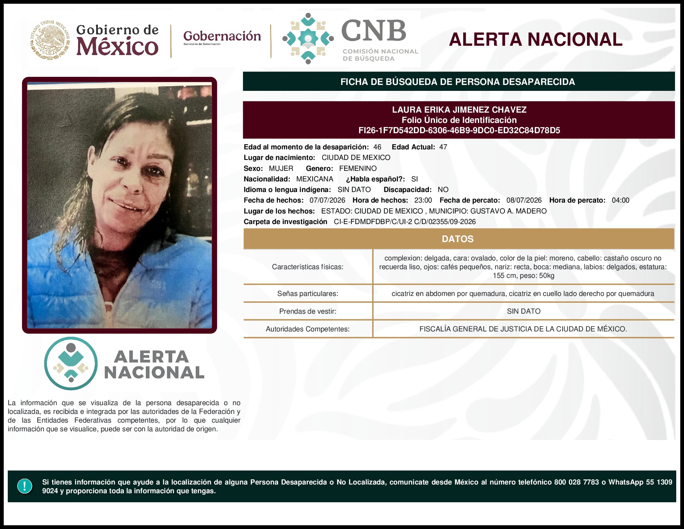 Persona desaparecida Laura Erika Jimenez Chavez