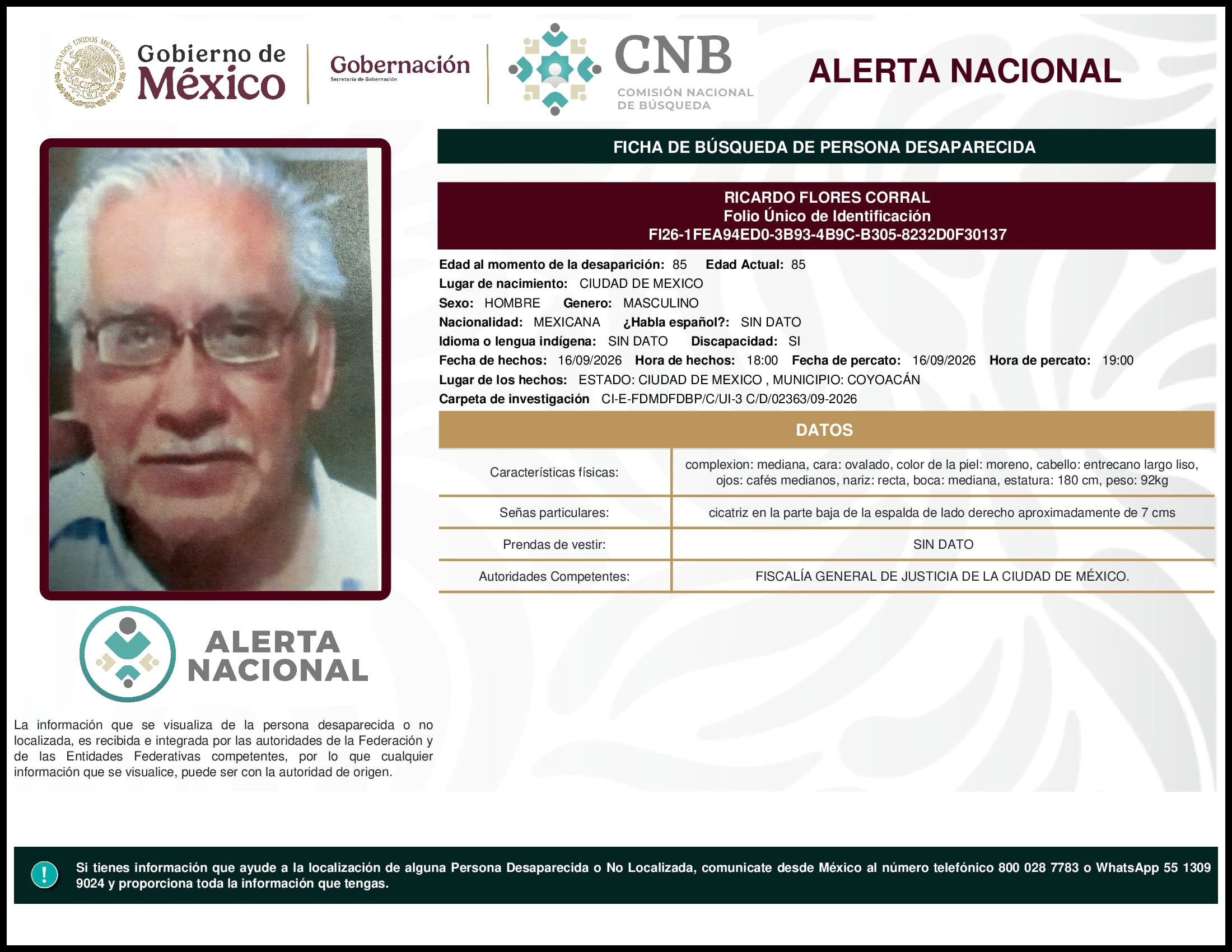 Persona desaparecida Ricardo Flores Corral