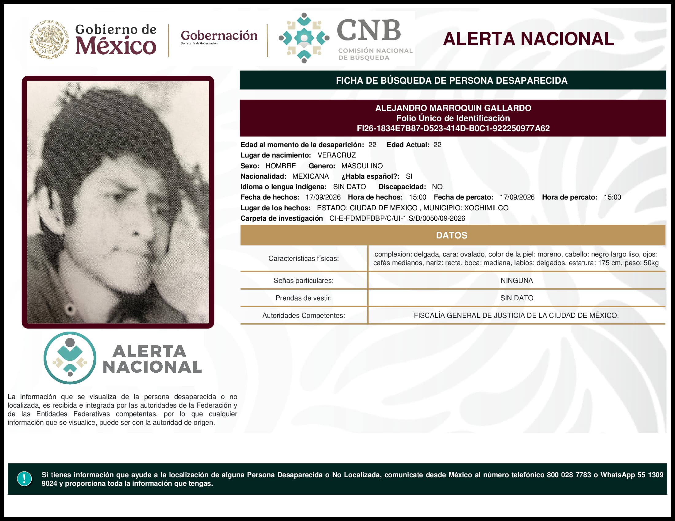 Persona desaparecida Alejandro Marroquin Gallardo