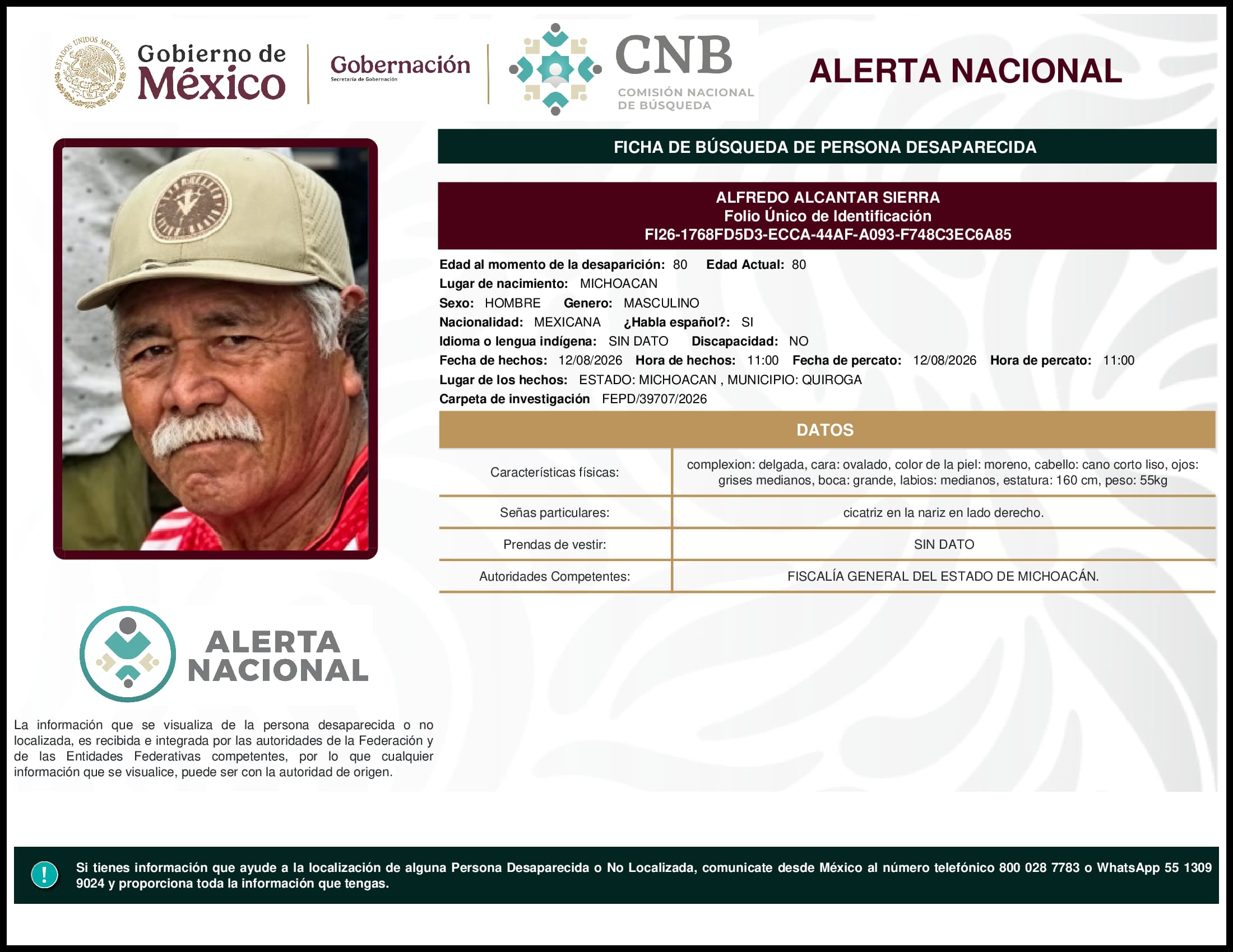 Persona desaparecida Alfredo Alcantar Sierra