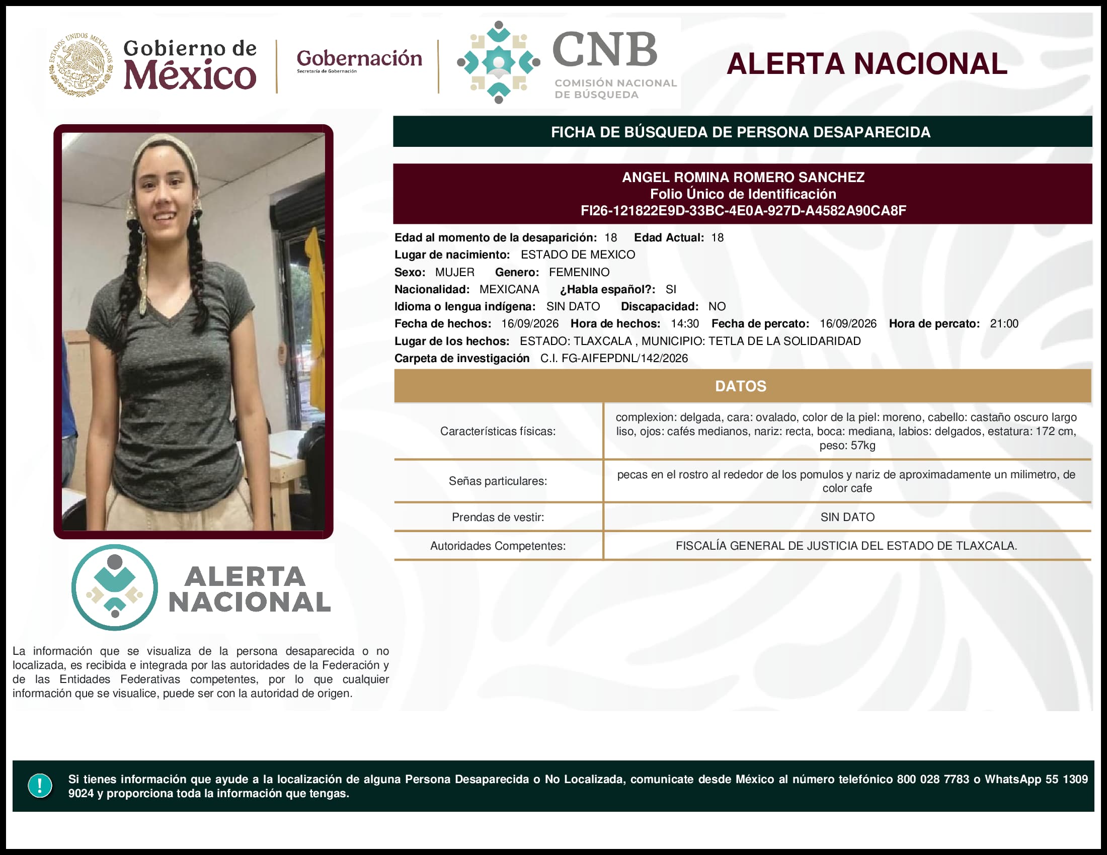 Persona desaparecida Angel Romina Romero Sanchez