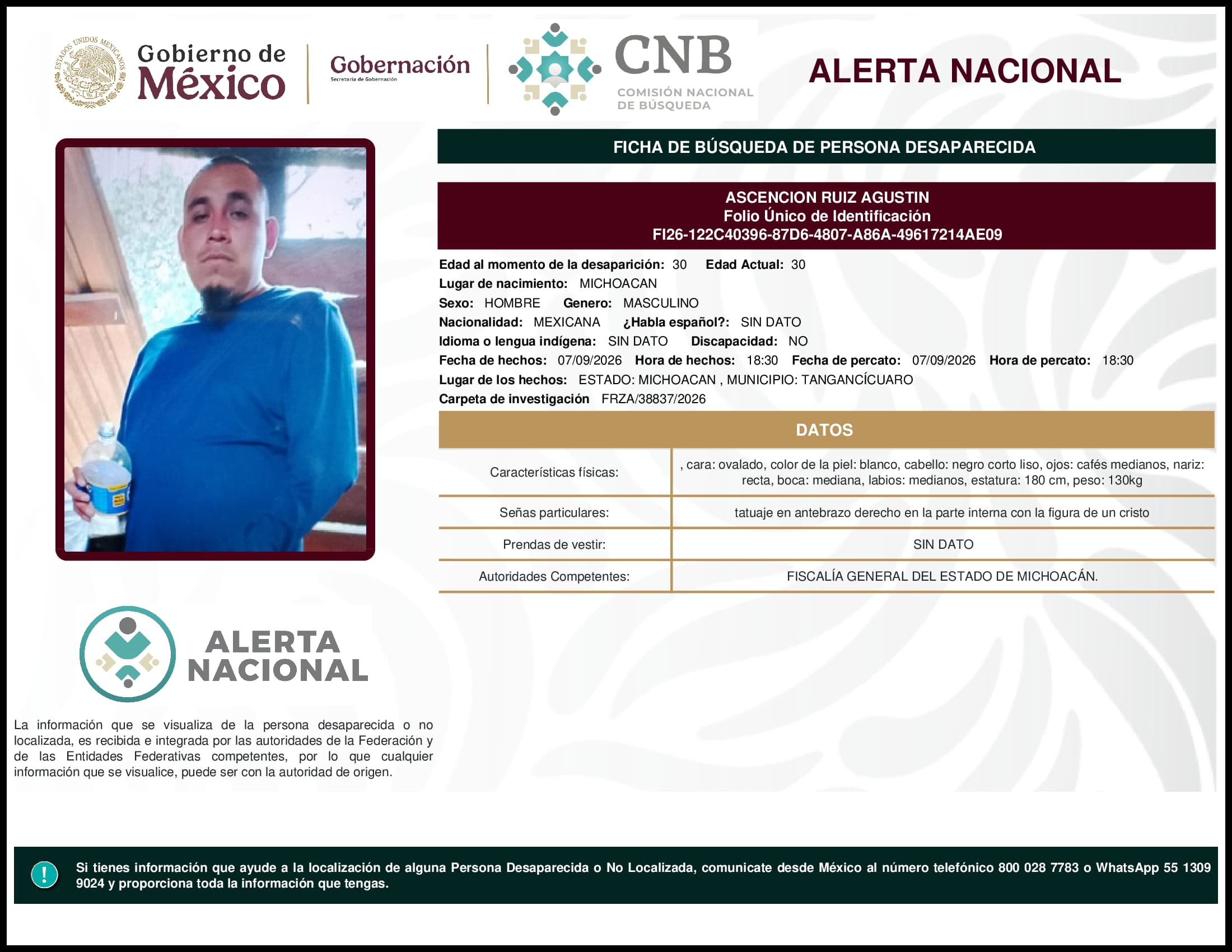 Persona desaparecida Ascencion Ruiz Agustin
