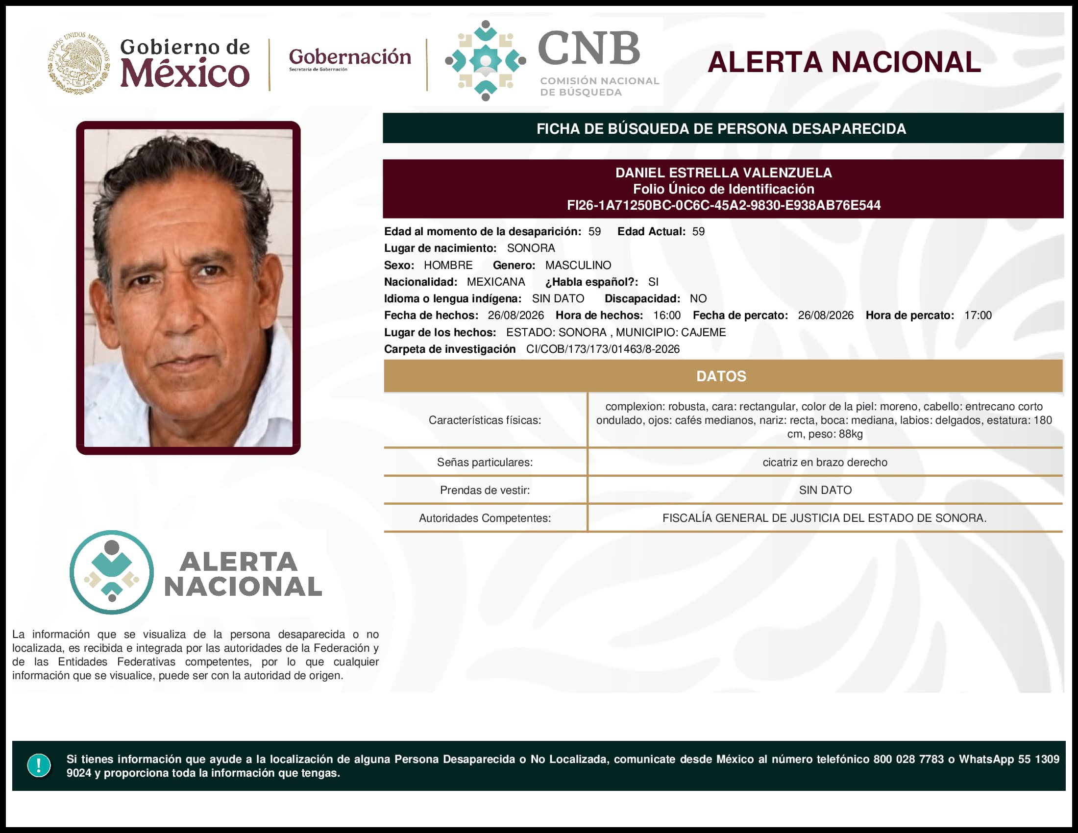 Persona desaparecida Daniel Estrella Valenzuela