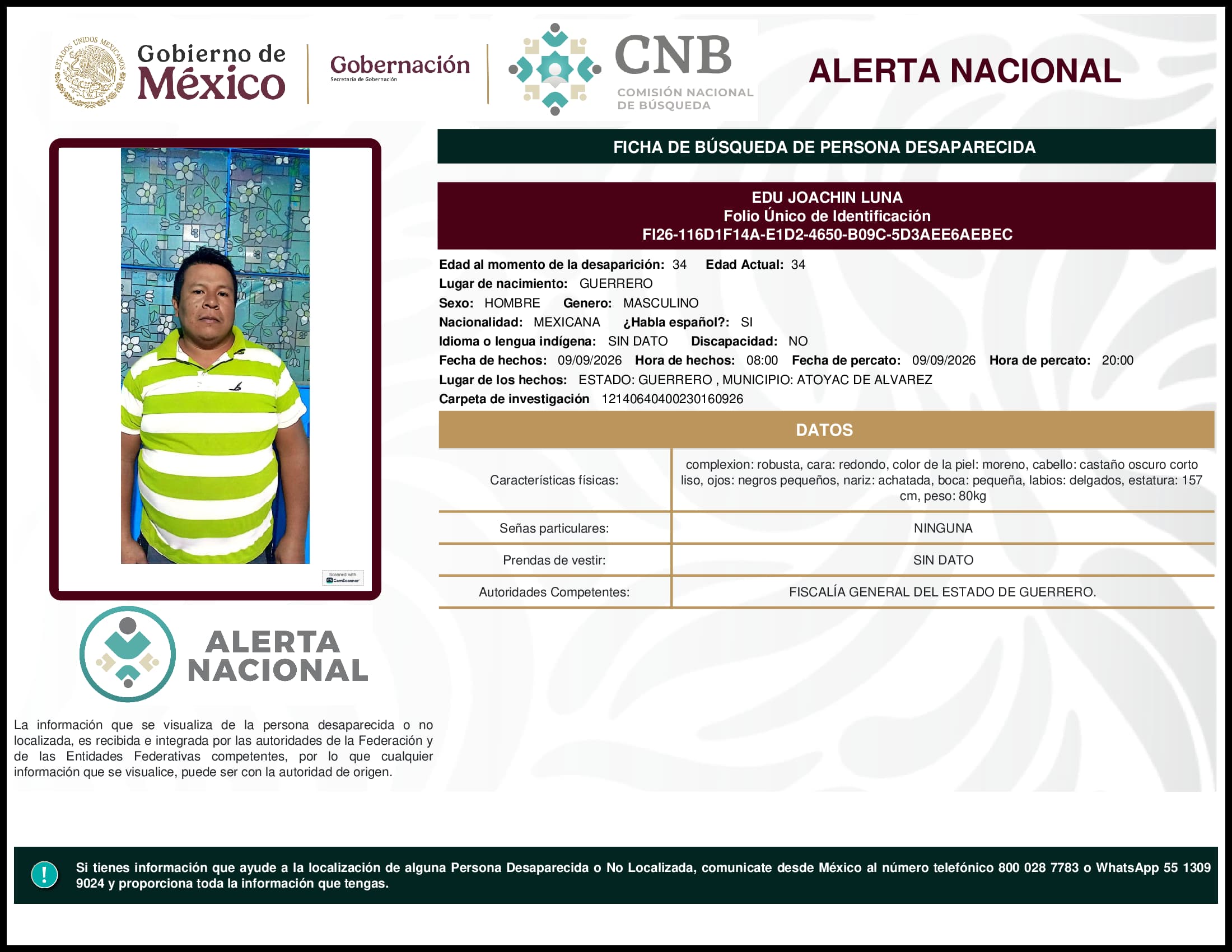 Persona desaparecida Edu Joachin Luna