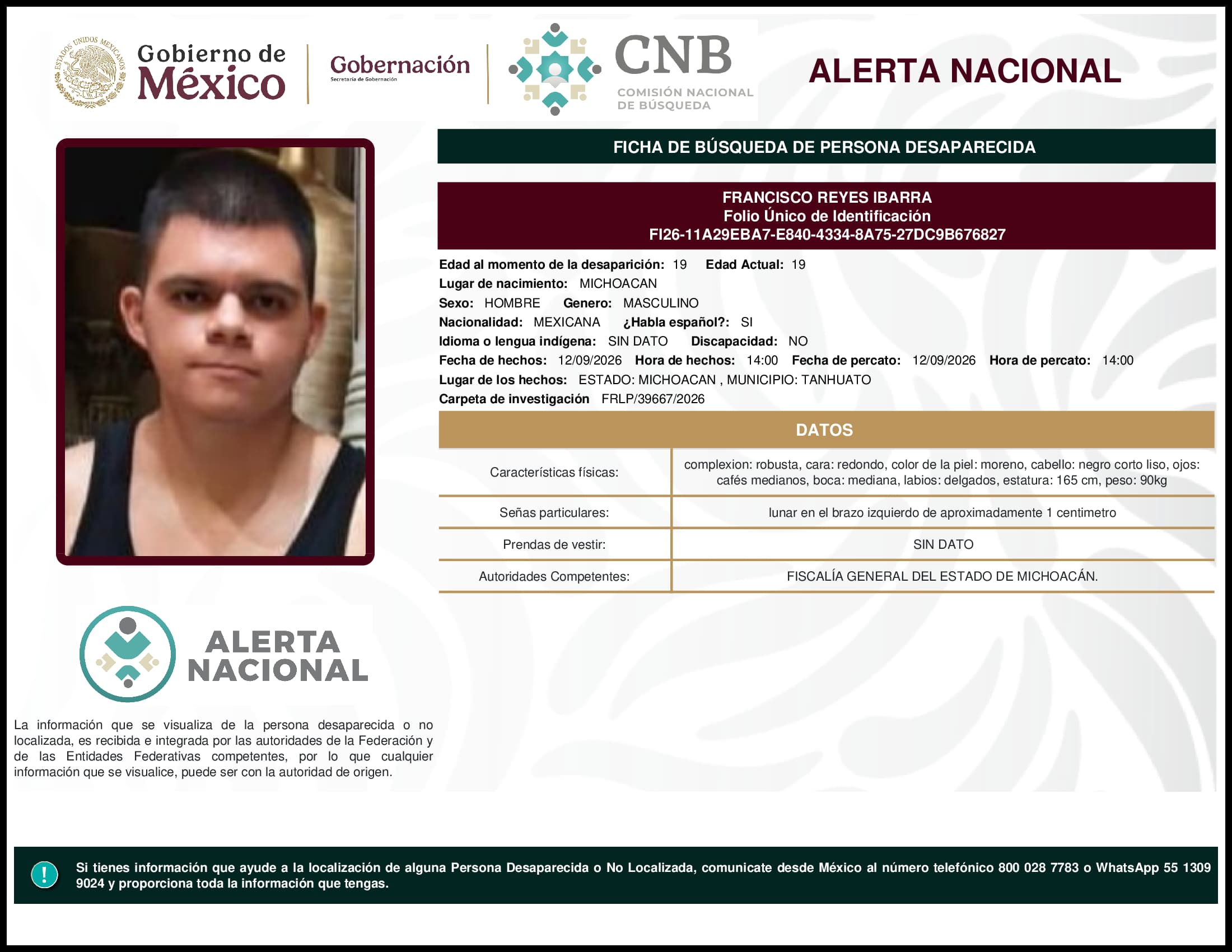 Persona desaparecida Francisco Reyes Ibarra