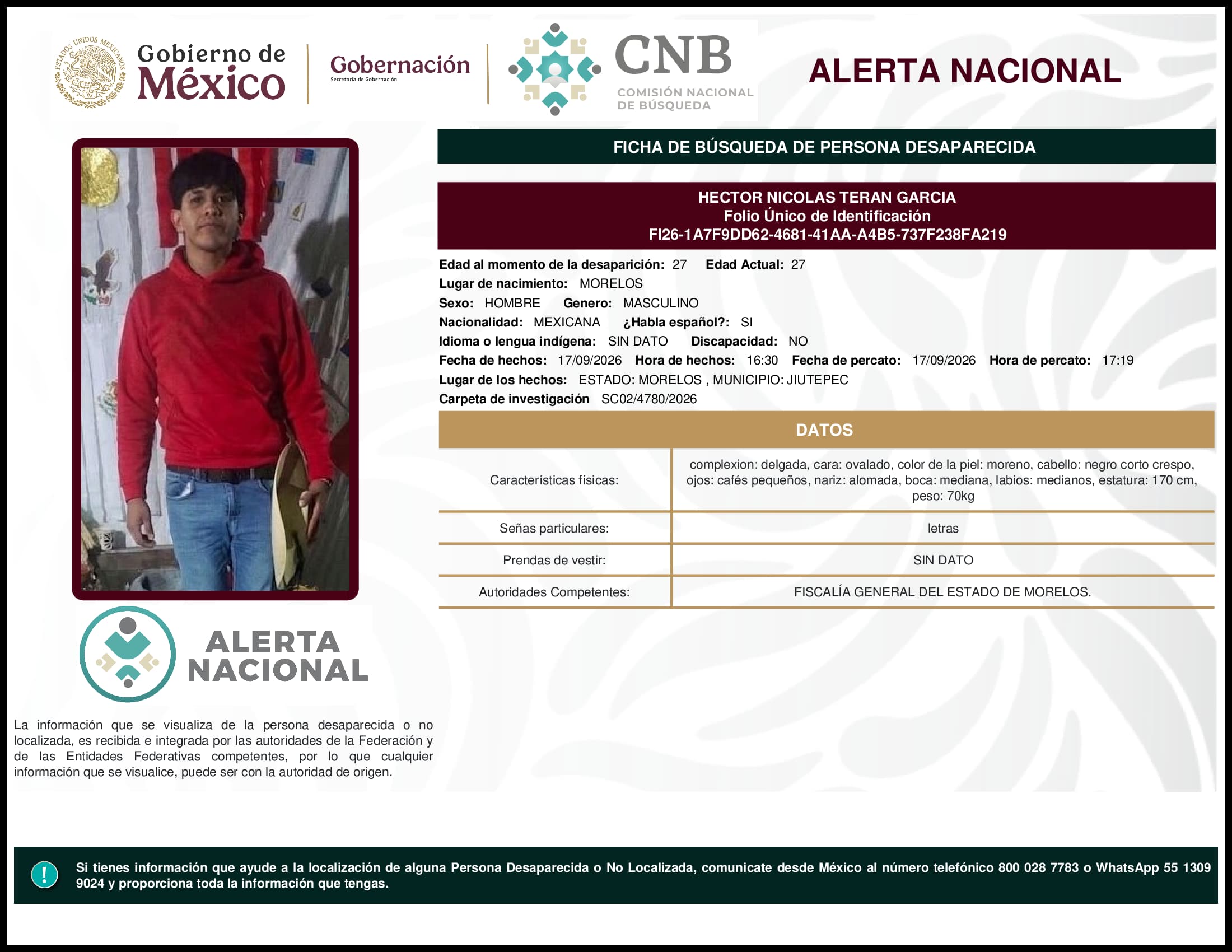 Persona desaparecida Hector Nicolas Teran Garcia