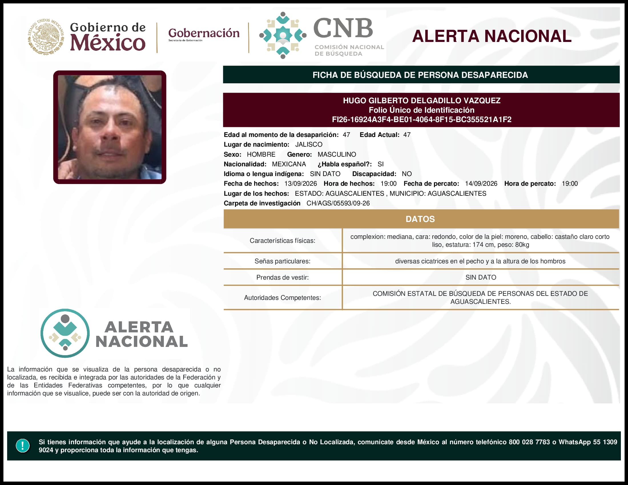 Persona desaparecida Hugo Gilberto Delgadillo Vazquez