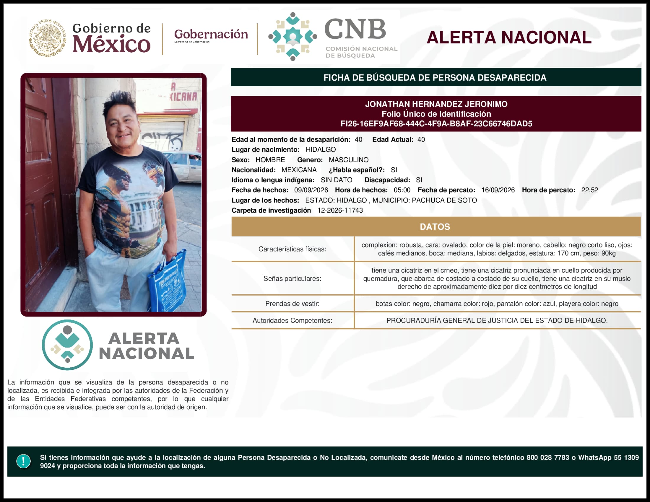 Persona desaparecida Jonathan Hernandez Jeronimo