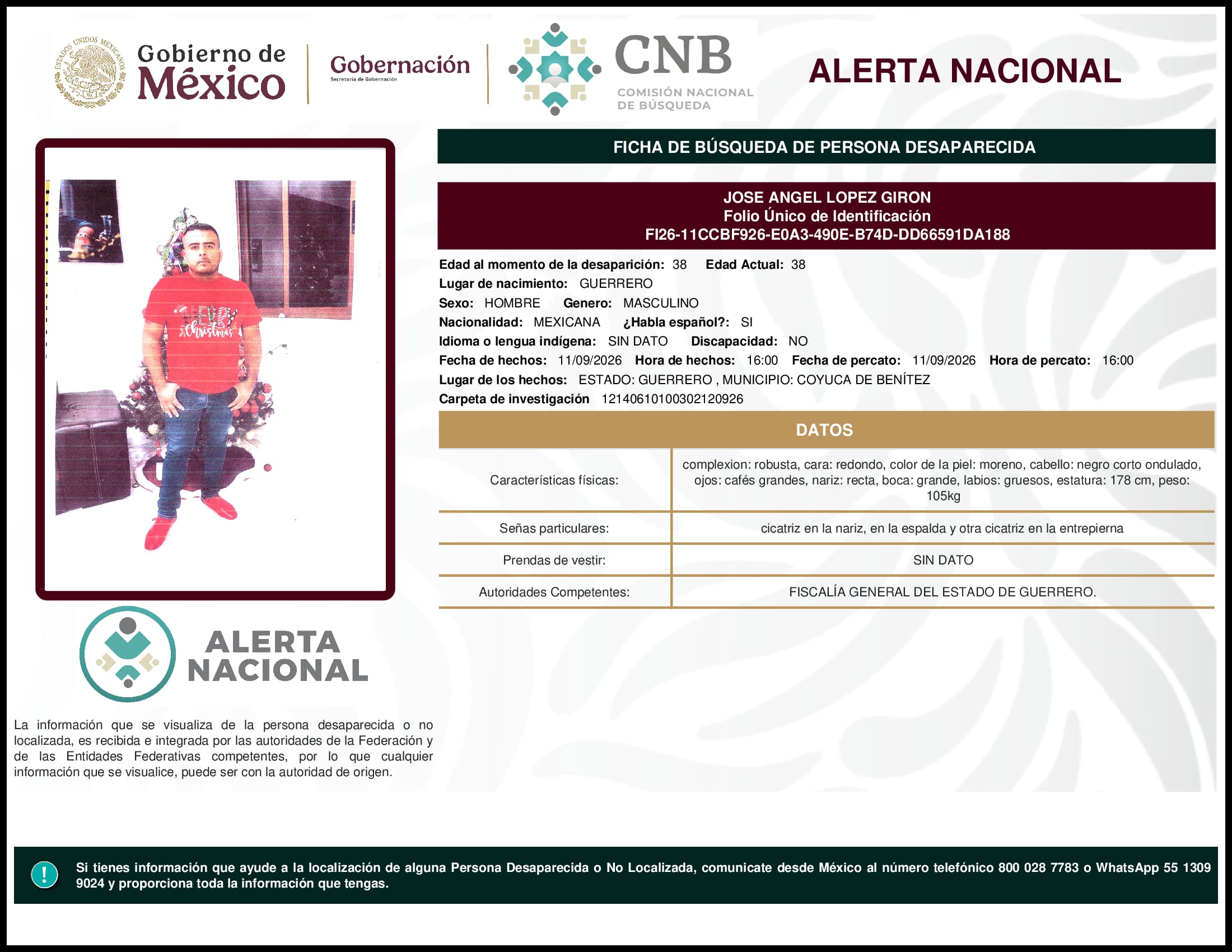 Persona desaparecida Jose Angel Lopez Giron