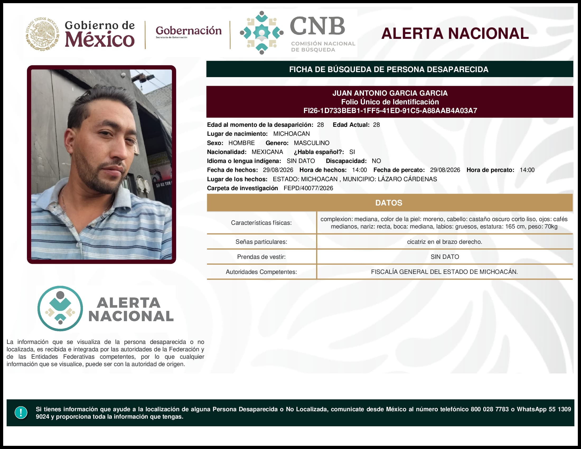 Persona desaparecida Juan Antonio Garcia Garcia