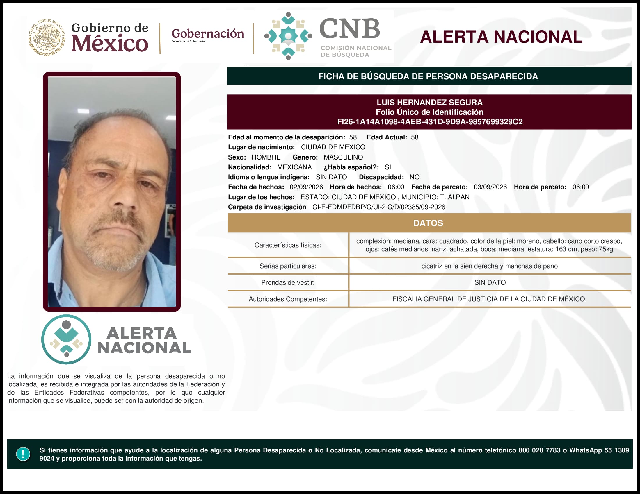Persona desaparecida Luis Hernandez Segura