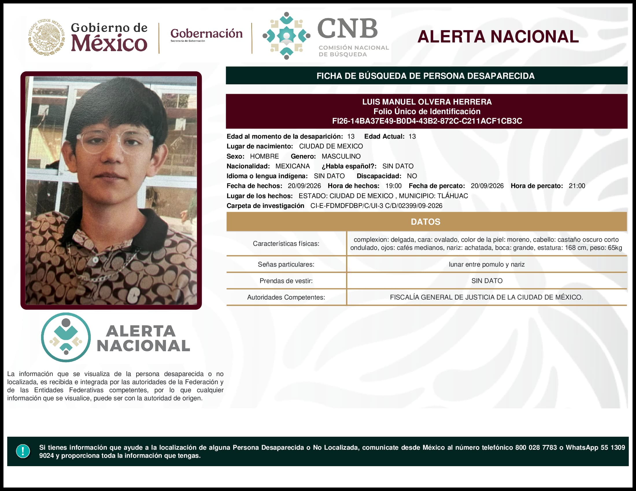 Persona desaparecida Luis Manuel Olvera Herrera