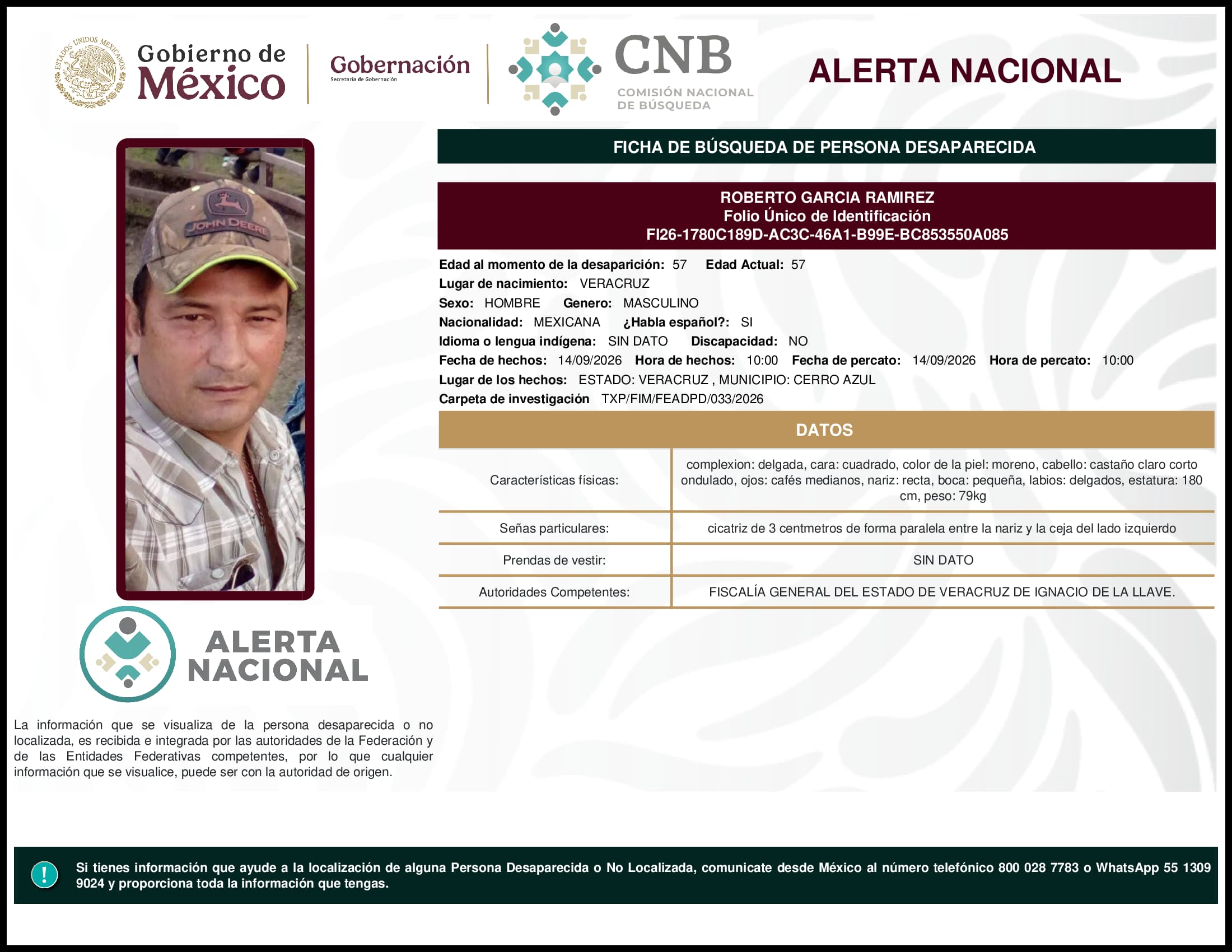 Persona desaparecida Roberto Garcia Ramirez