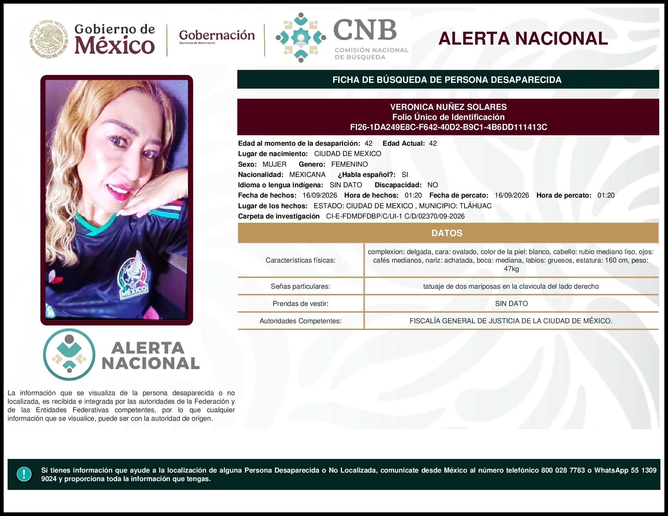 Persona desaparecida Veronica Nunez Solares