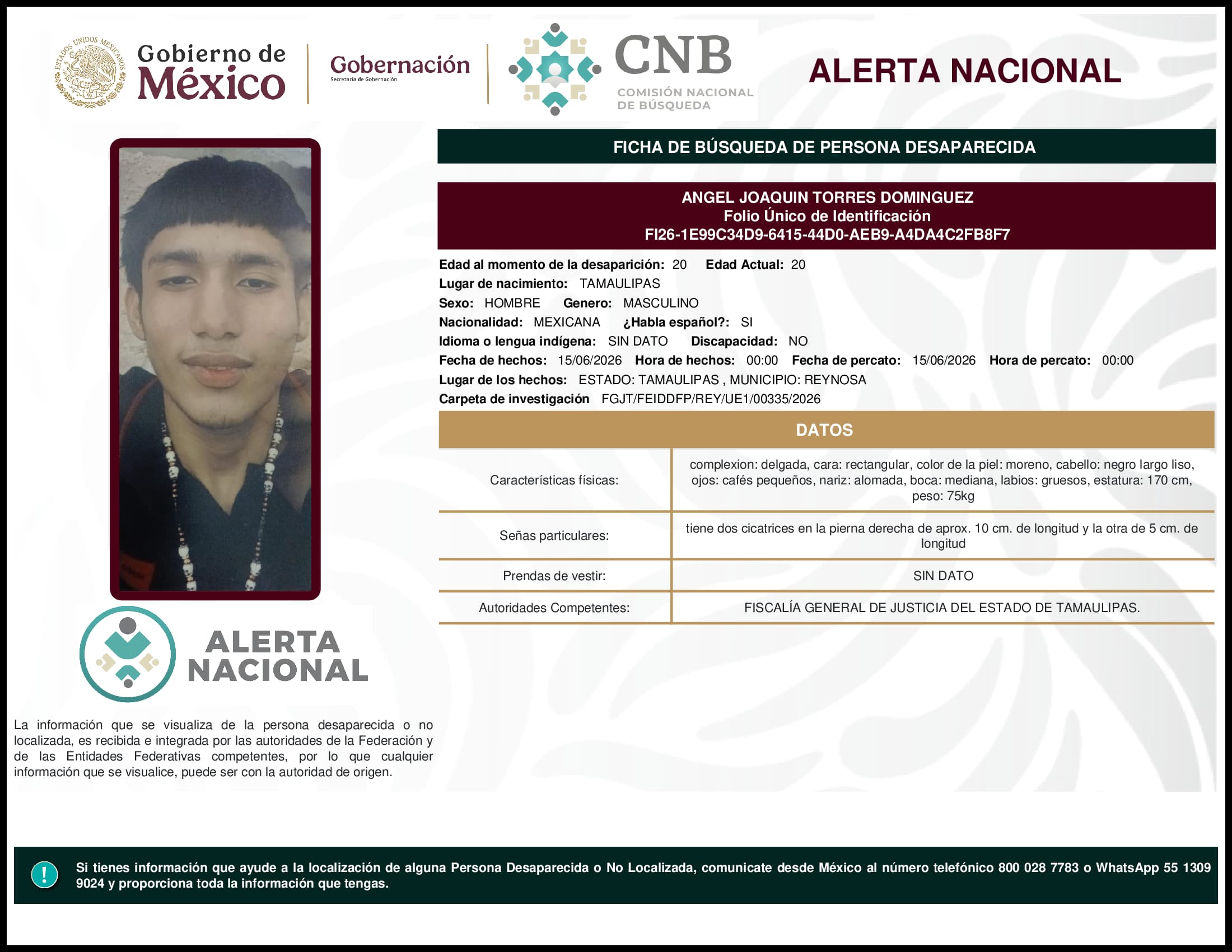 Persona desaparecida Angel Joaquin Torres Dominguez