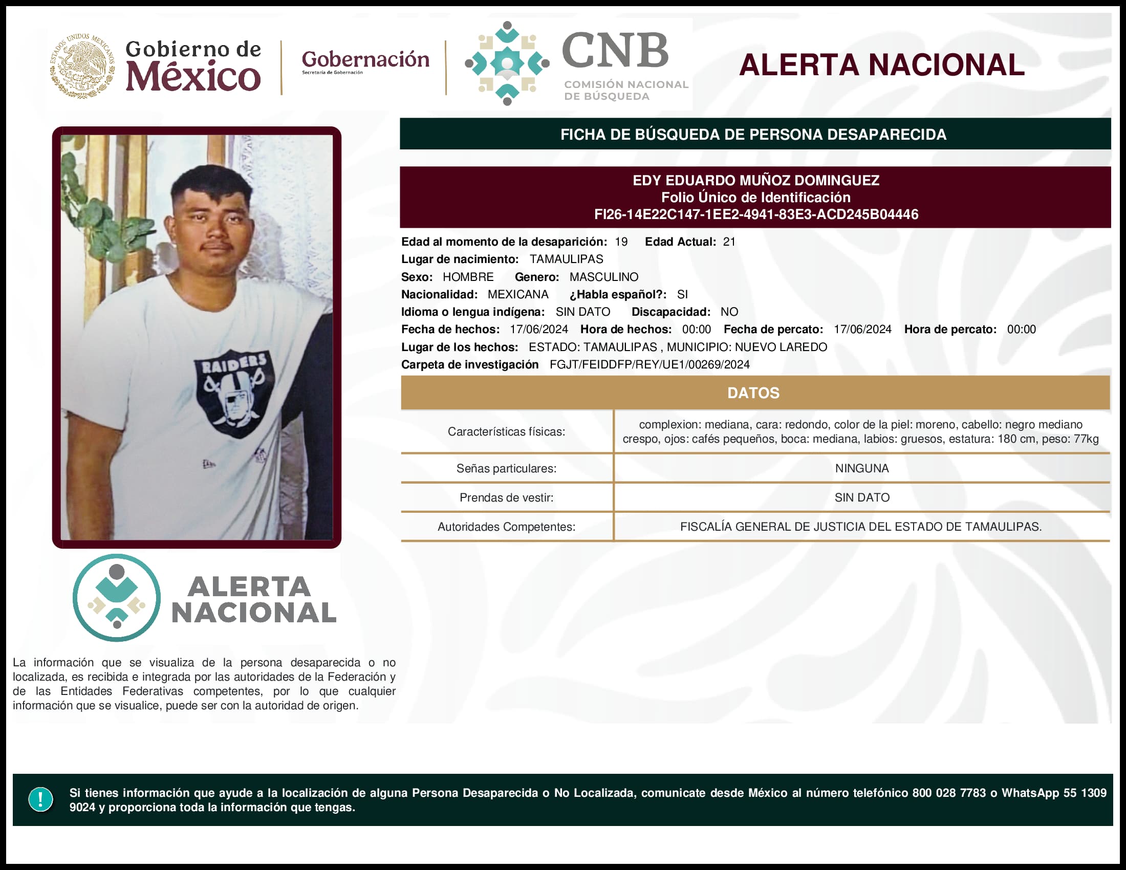 Persona desaparecida Edy Eduardo Munoz Dominguez
