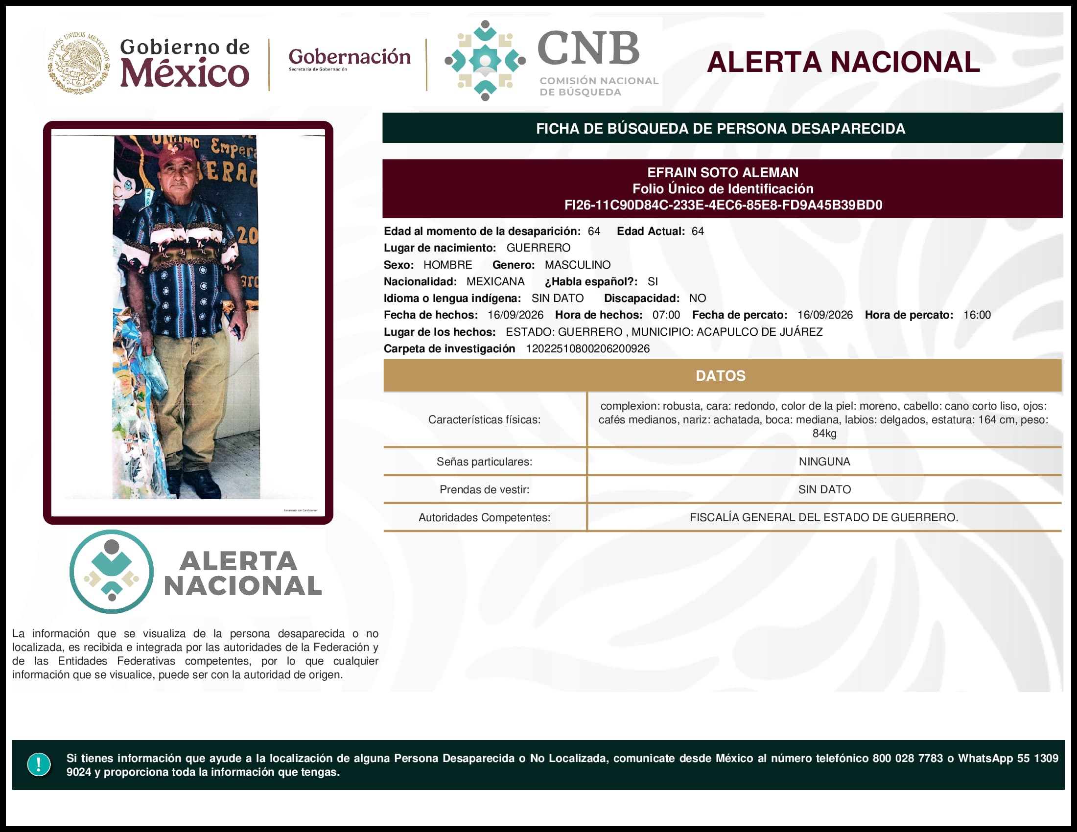 Persona desaparecida Efrain Soto Aleman