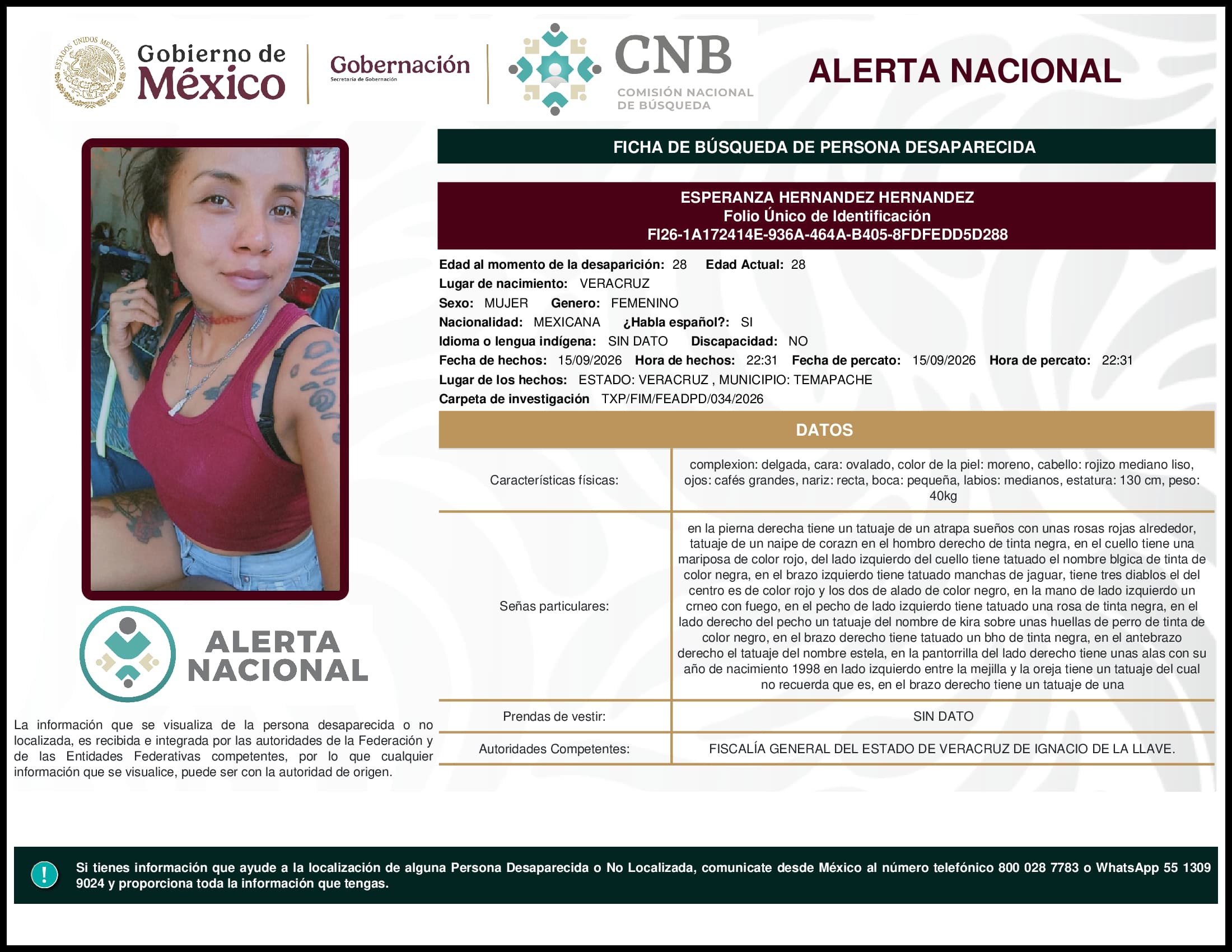 Persona desaparecida Esperanza Hernandez Hernandez