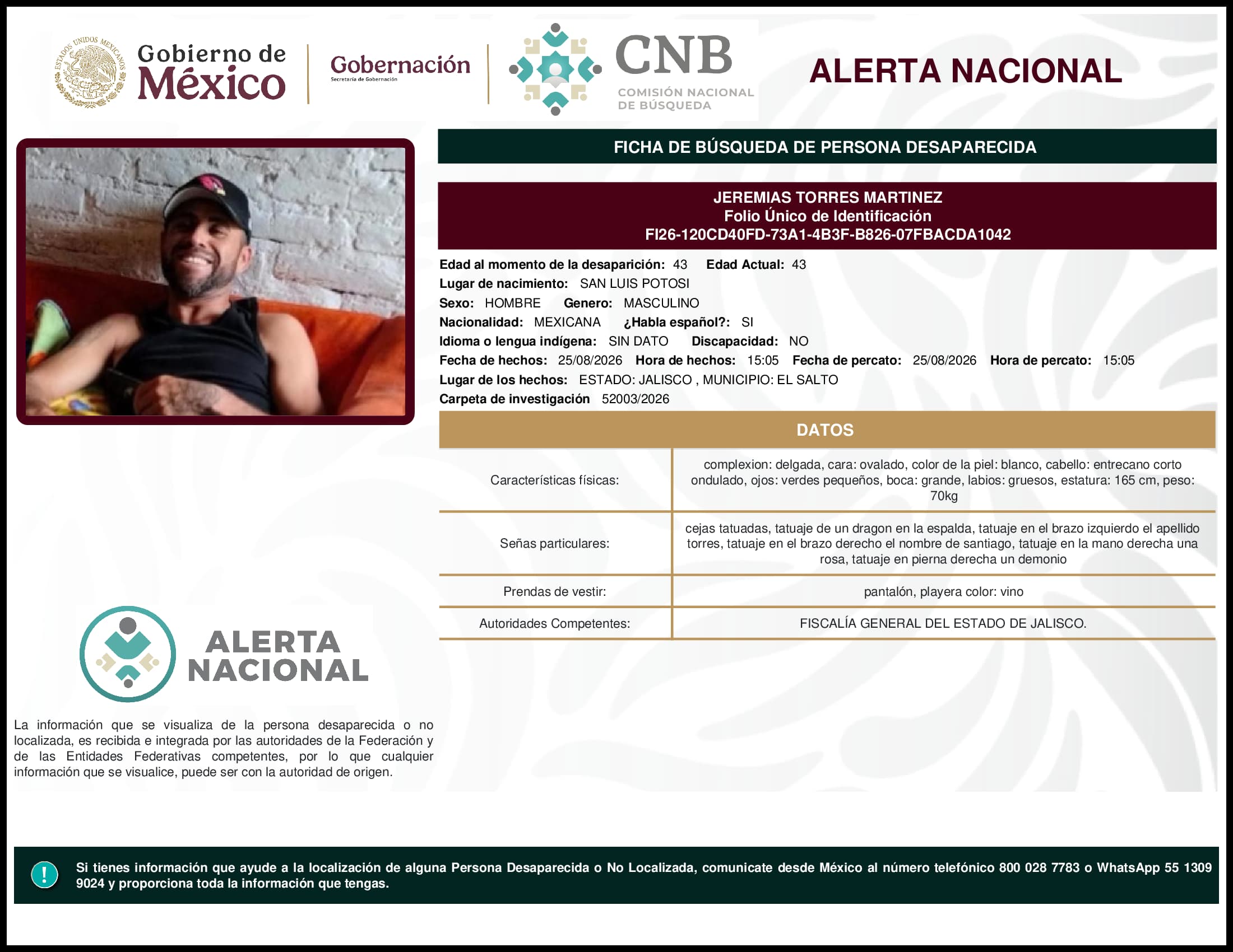 Persona desaparecida Jeremias Torres Martinez