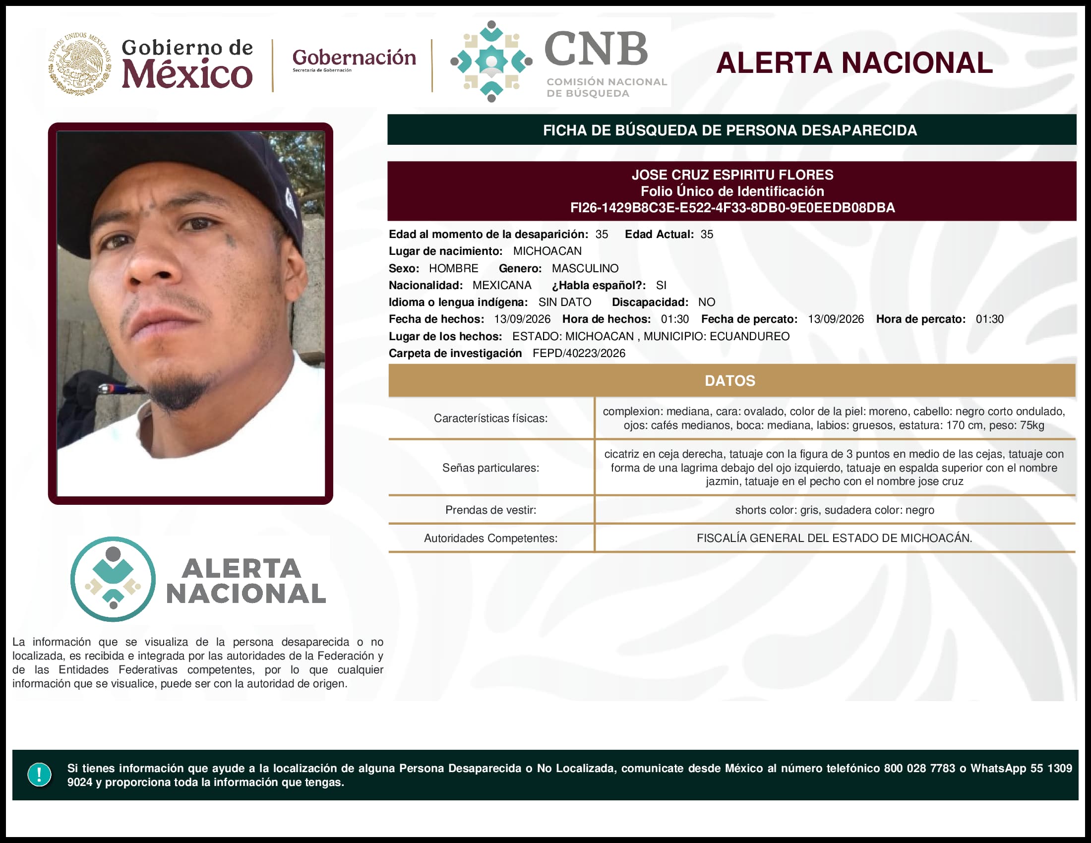 Persona desaparecida Jose Cruz Espiritu Flores