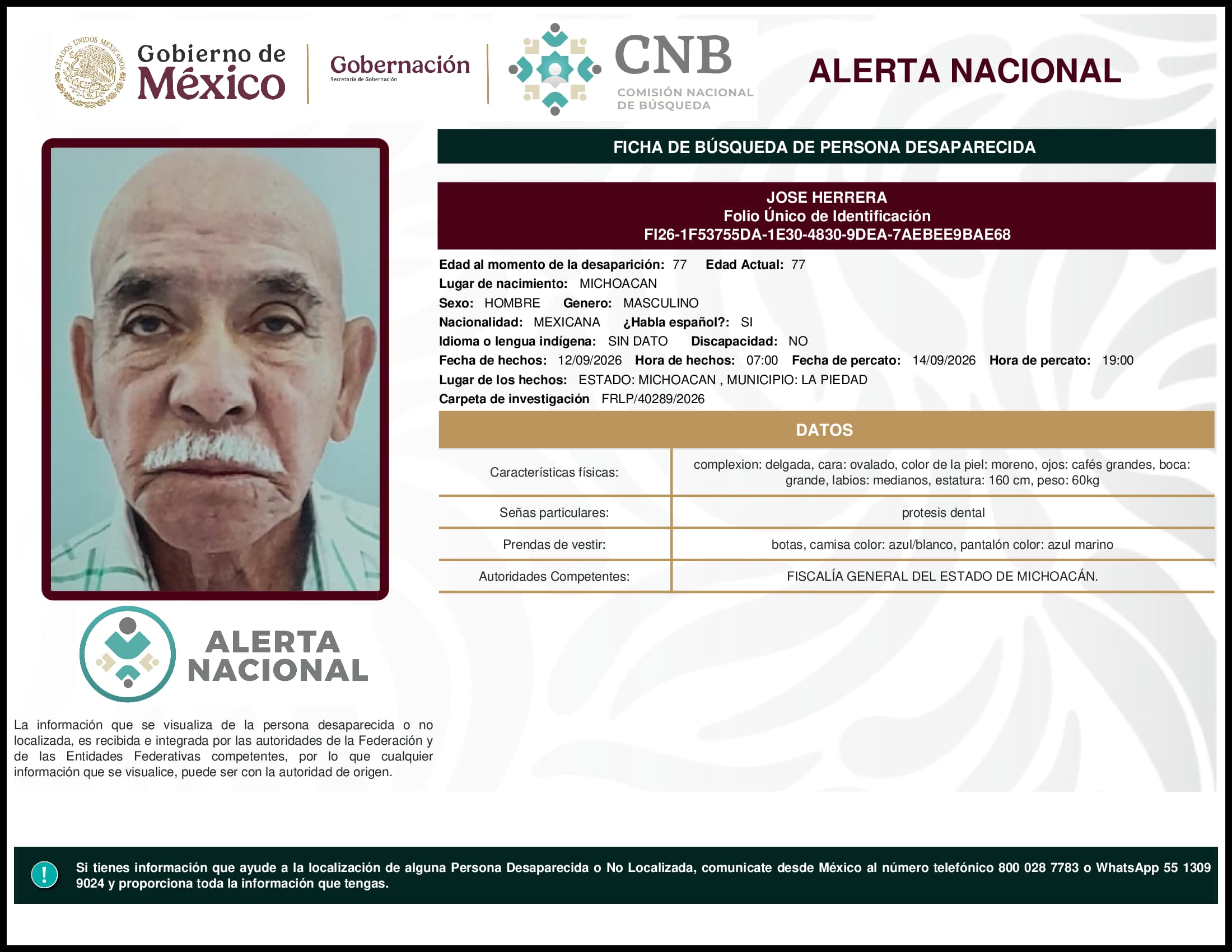 Persona desaparecida Jose Herrera