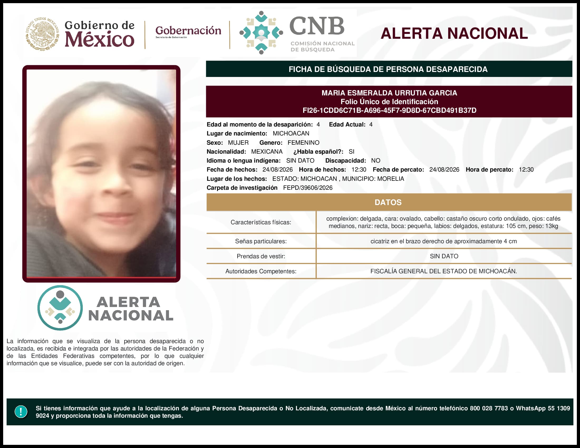 Persona desaparecida Maria Esmeralda Urrutia Garcia