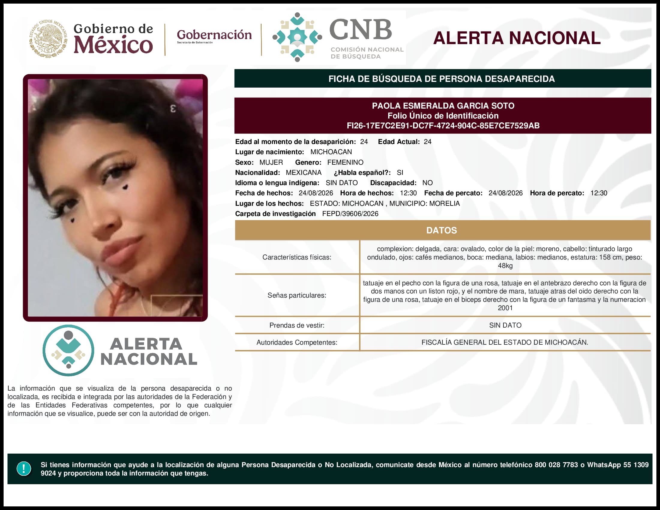 Persona desaparecida Paola Esmeralda Garcia Soto