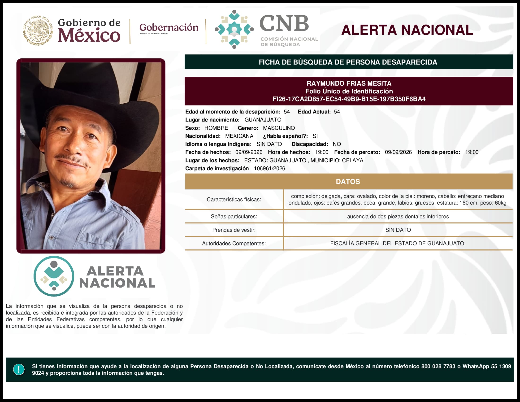 Persona desaparecida Raymundo Frias Mesita