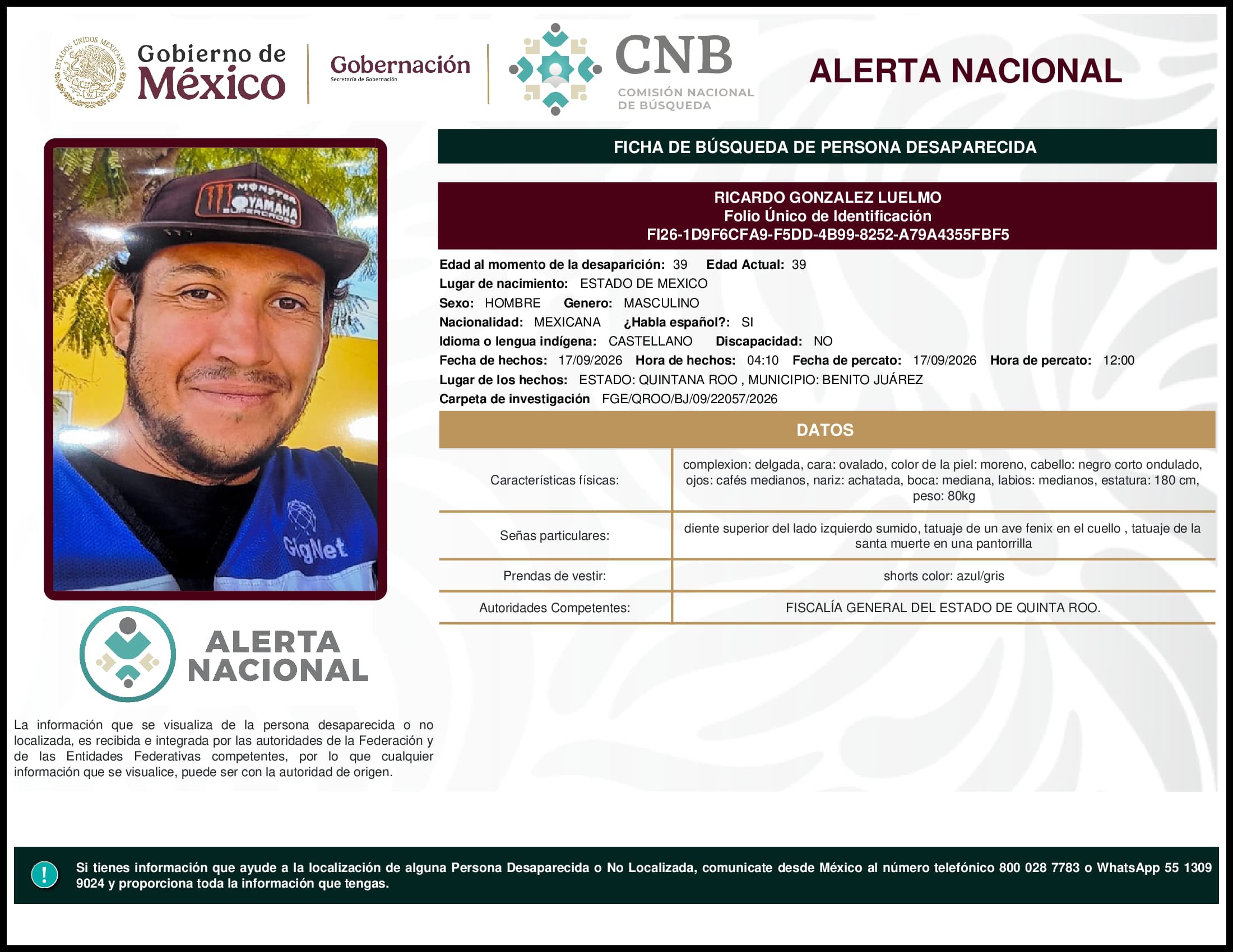 Persona desaparecida Ricardo Gonzalez Luelmo