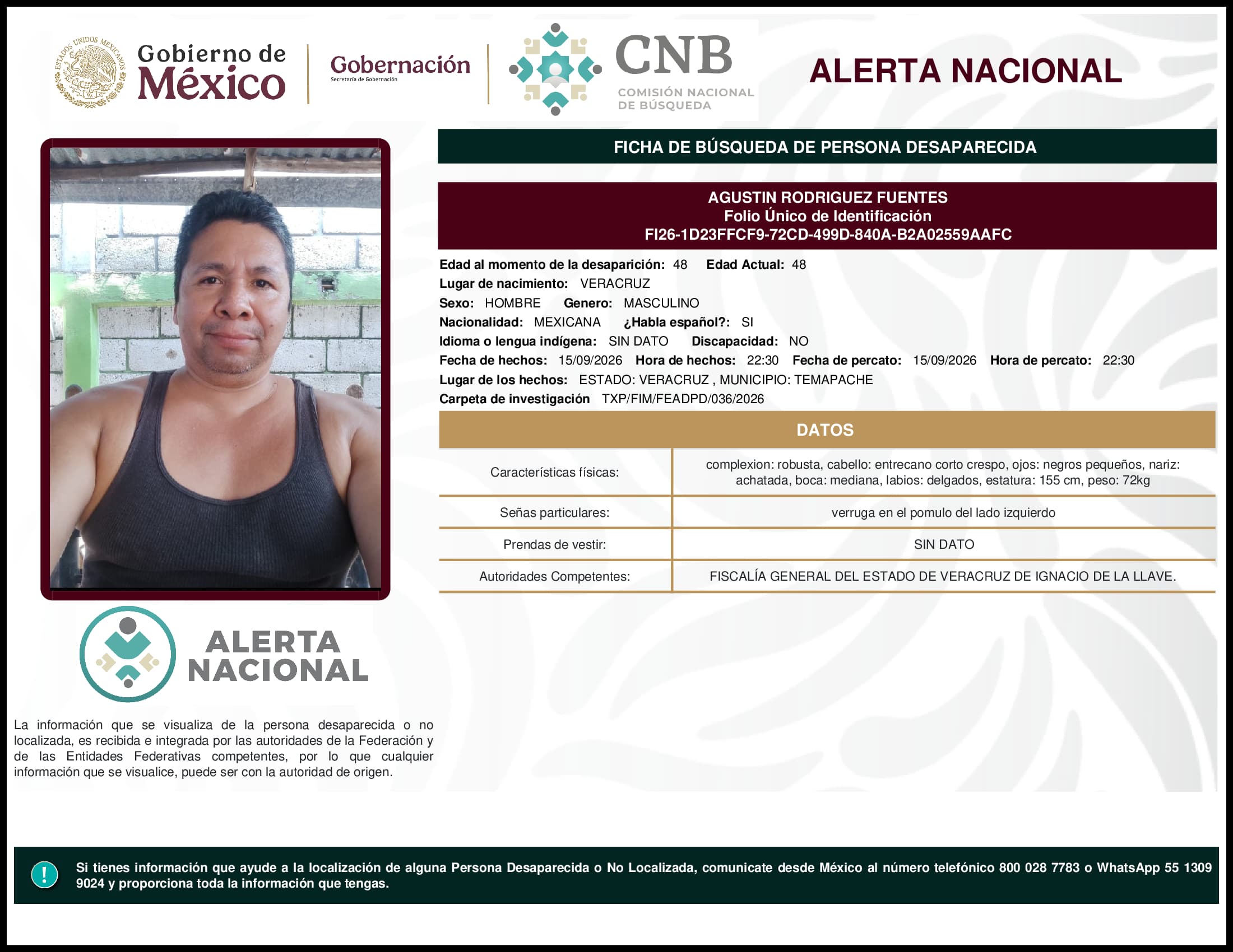 Persona desaparecida Agustin Rodriguez Fuentes