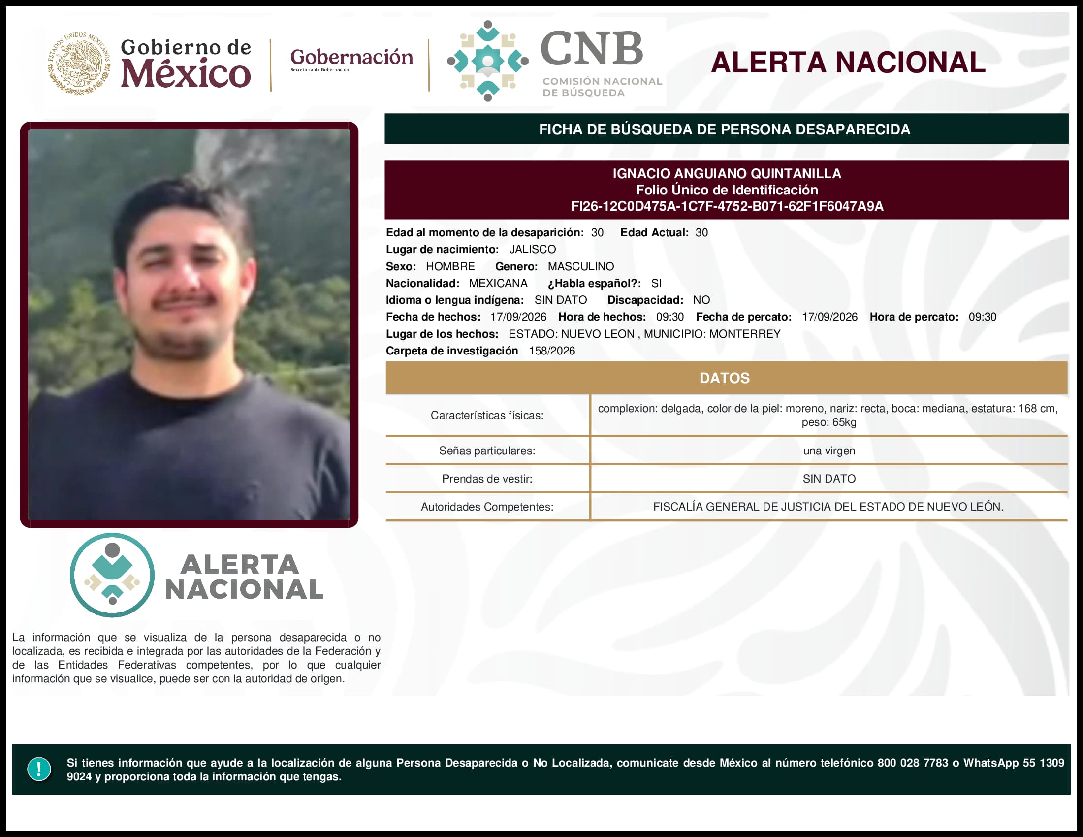 Persona desaparecida Ignacio Anguiano Quintanilla