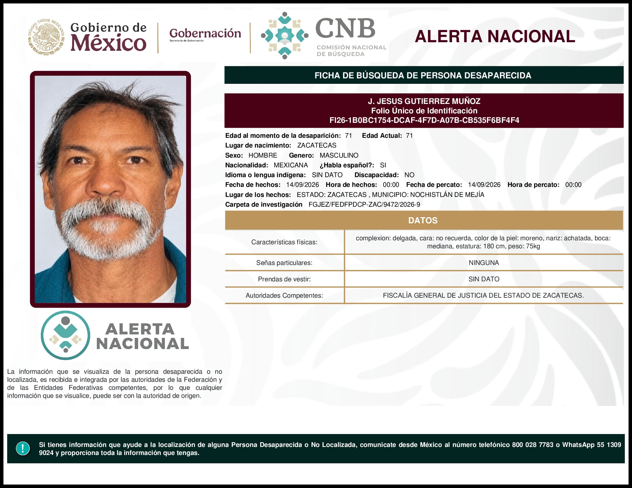 Persona desaparecida J. Jesus Gutierrez Munoz