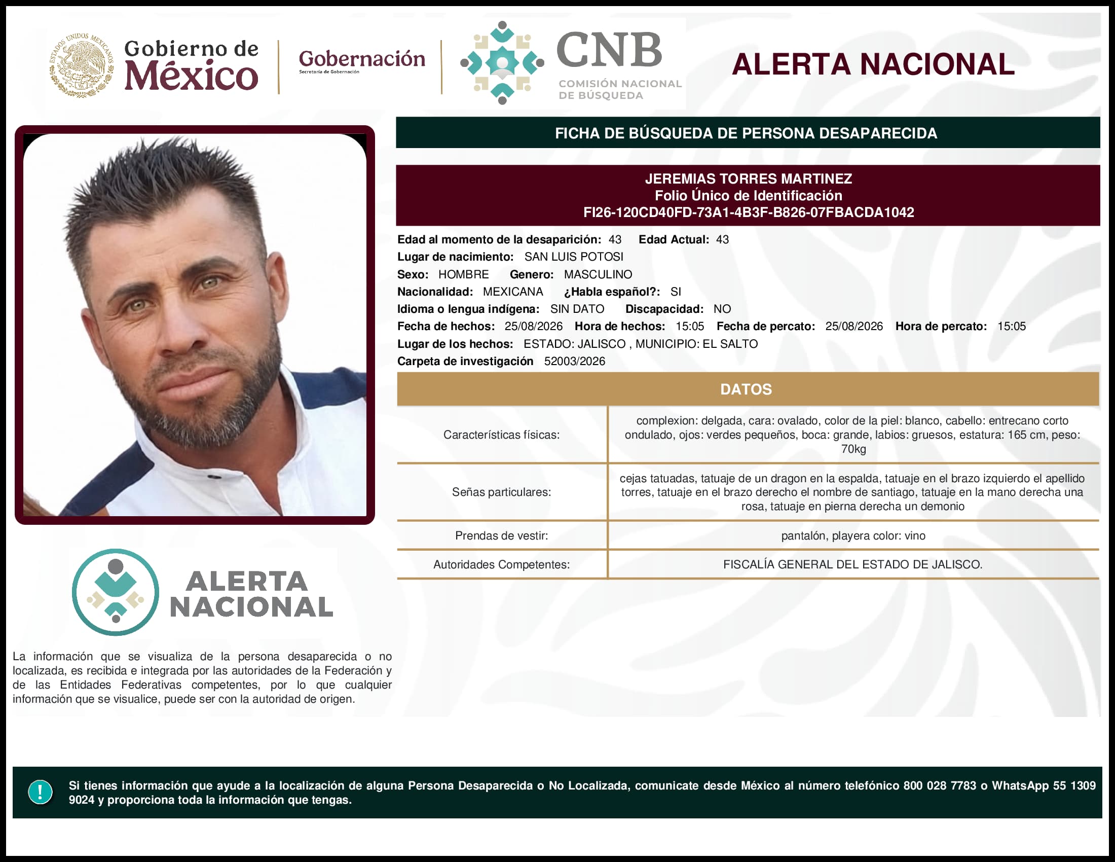 Persona desaparecida Jeremias Torres Martinez