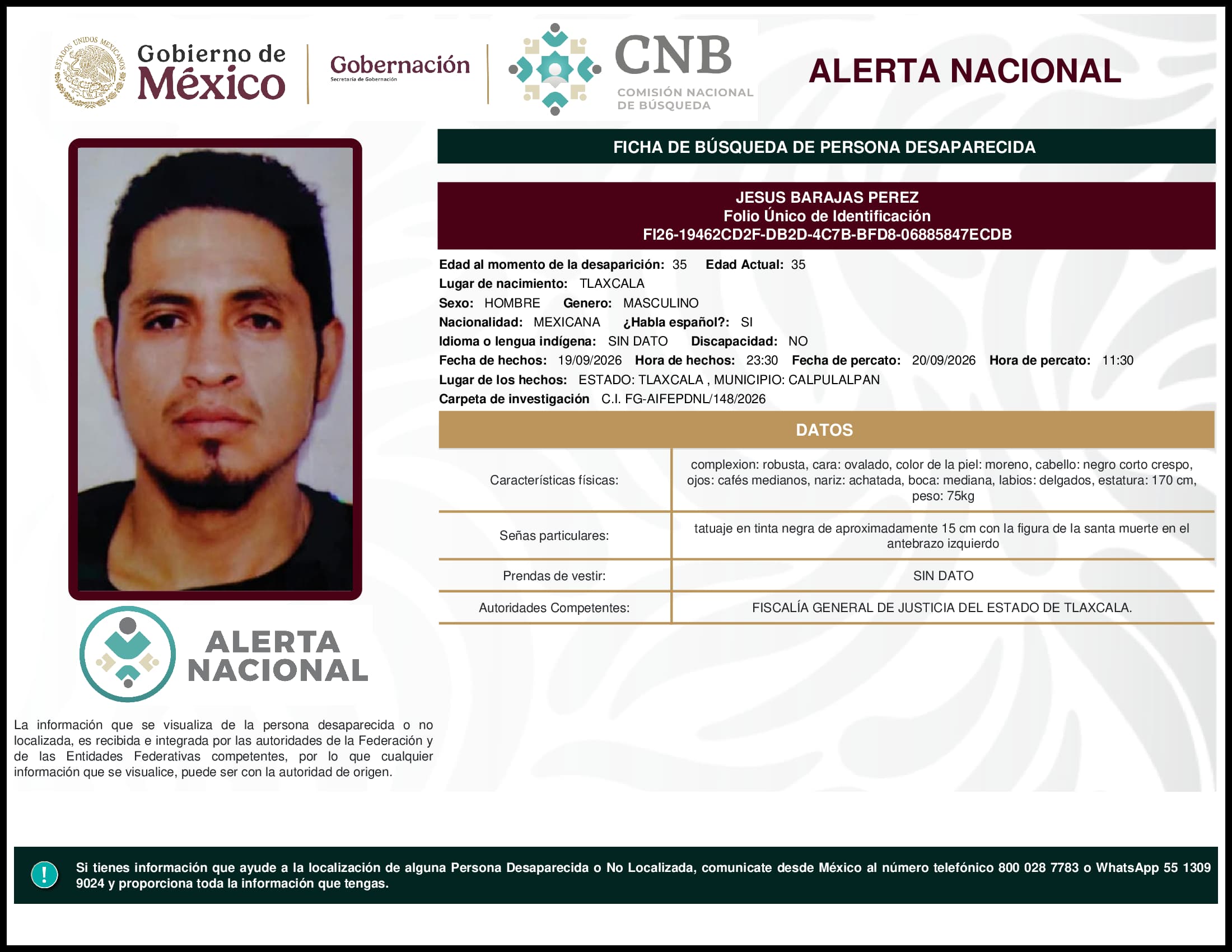 Persona desaparecida Jesus Barajas Perez
