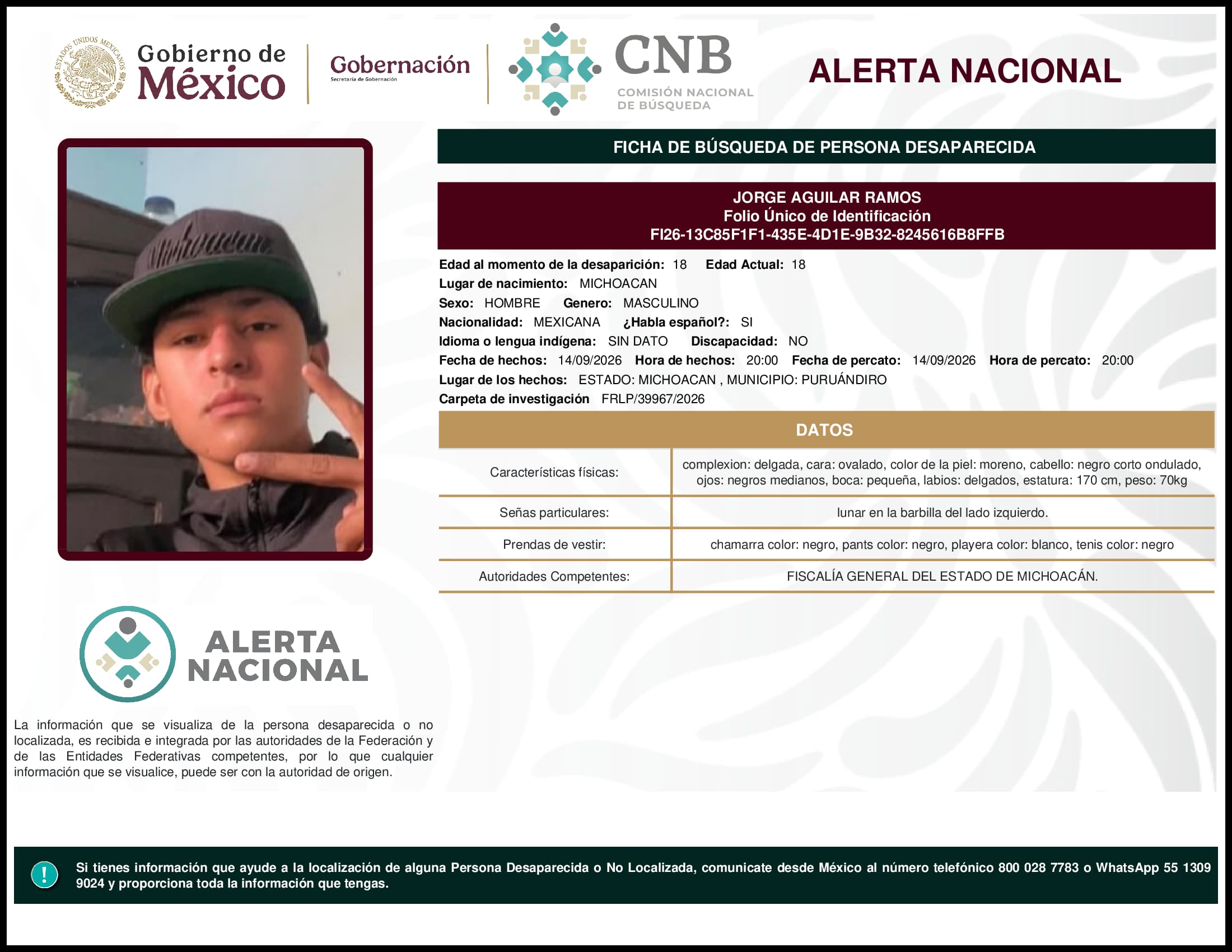 Persona desaparecida Jorge Aguilar Ramos