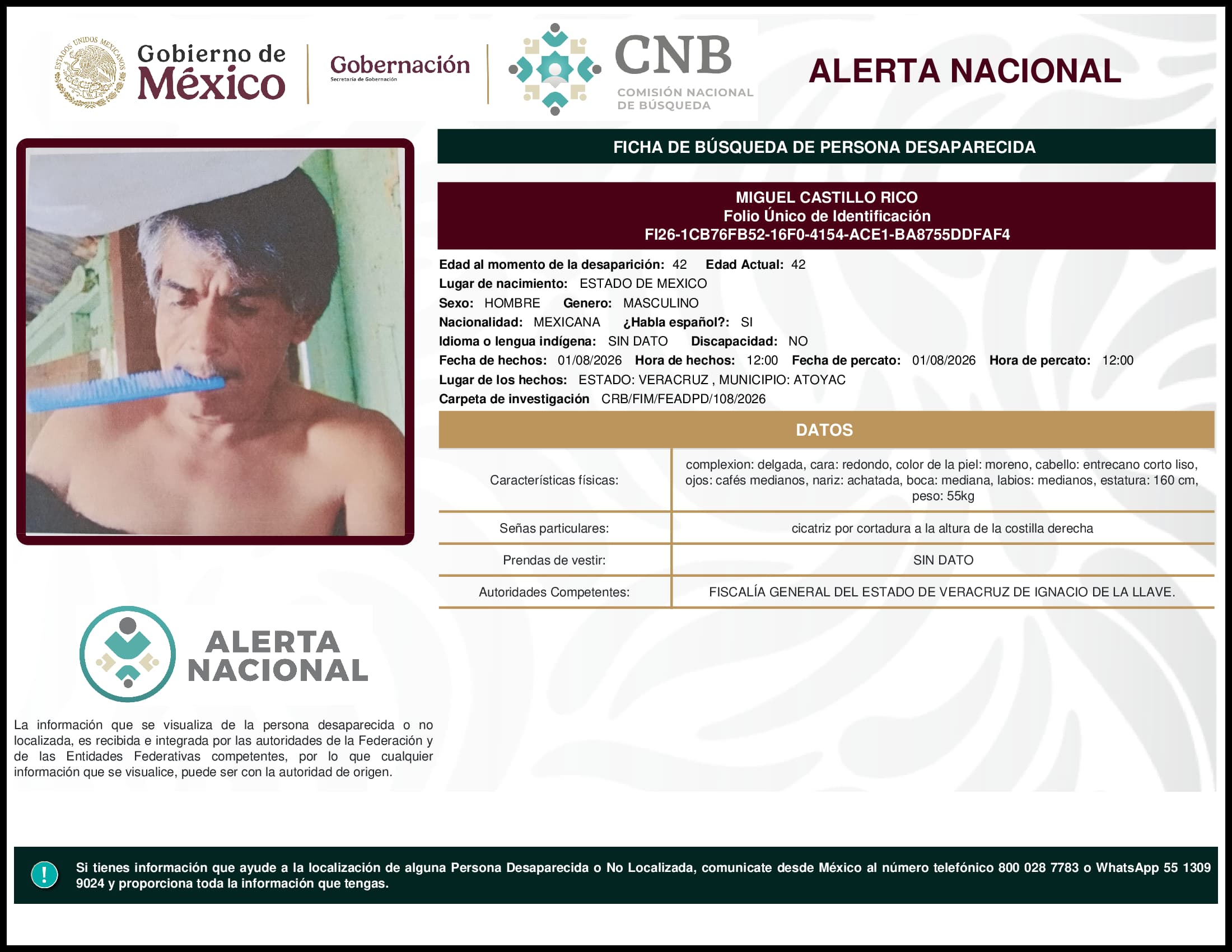 Persona desaparecida Miguel Castillo Rico