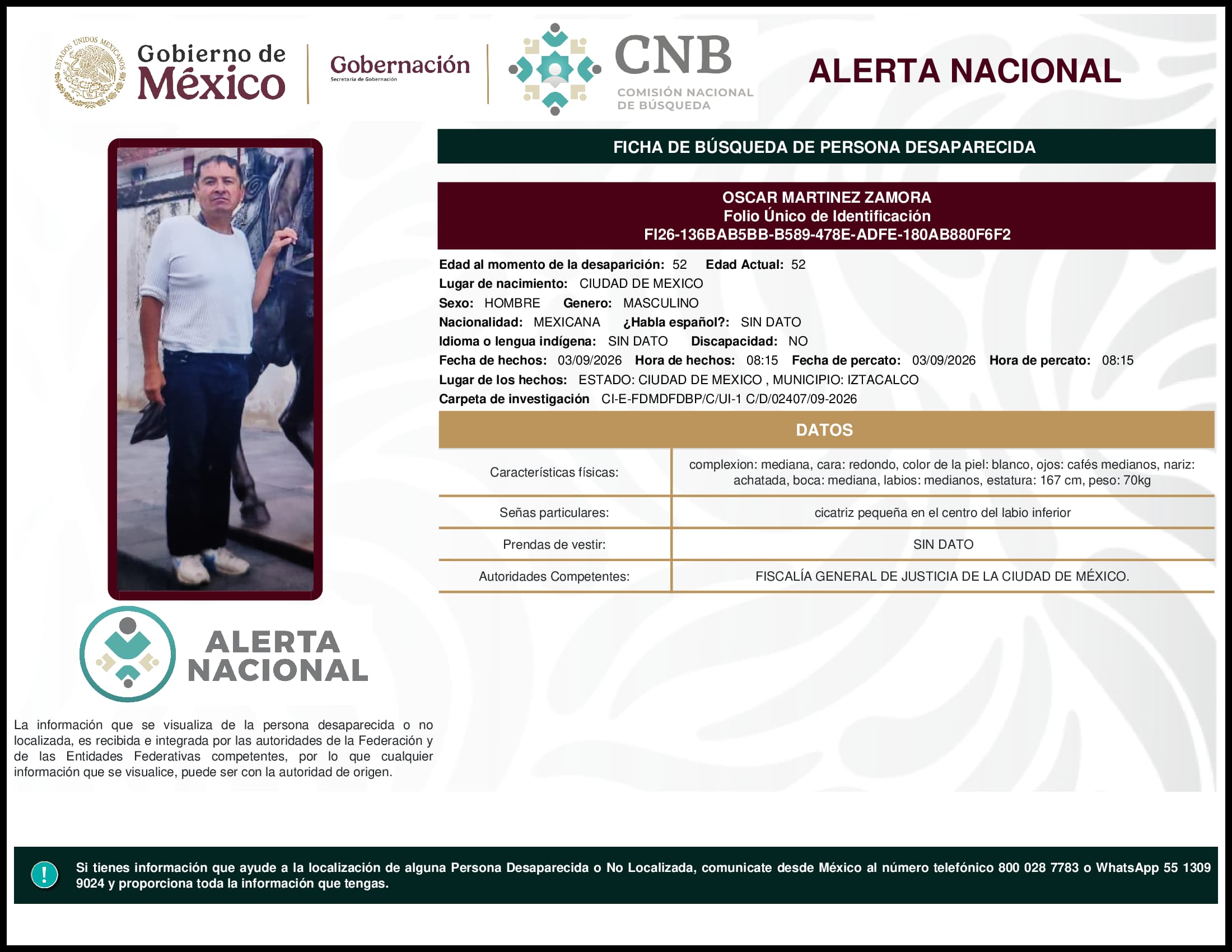 Persona desaparecida Oscar Martinez Zamora