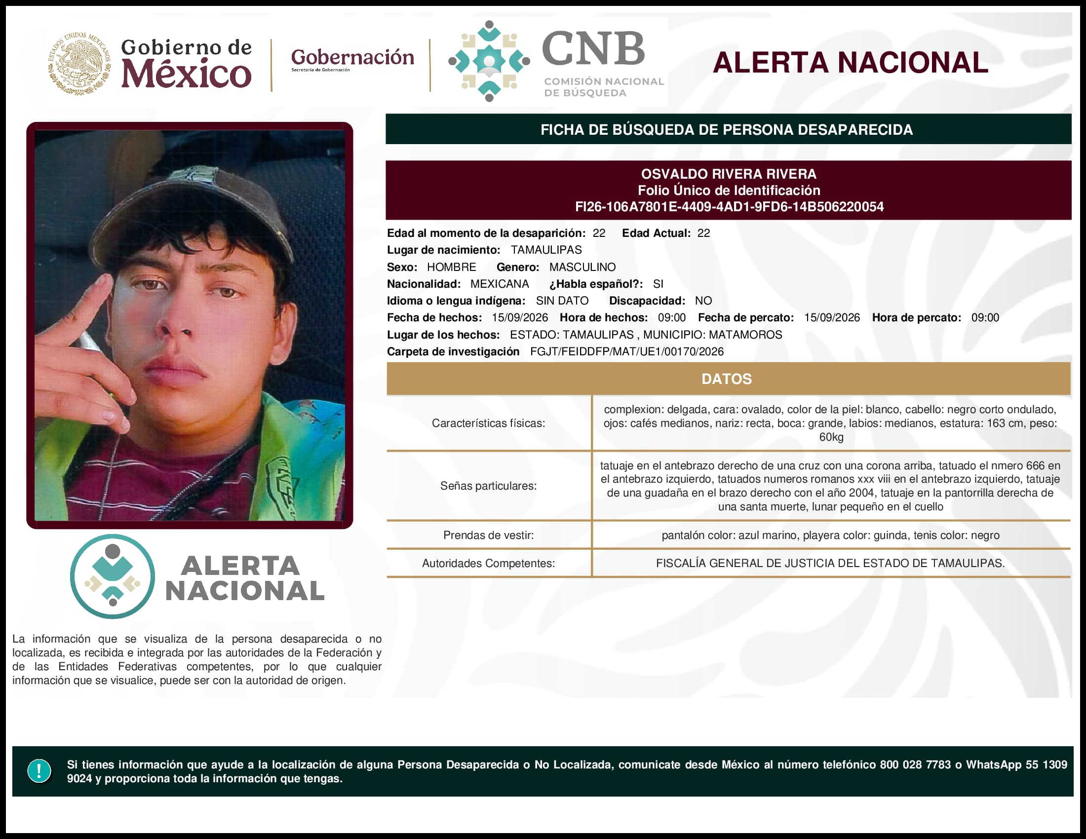 Persona desaparecida Osvaldo Rivera Rivera