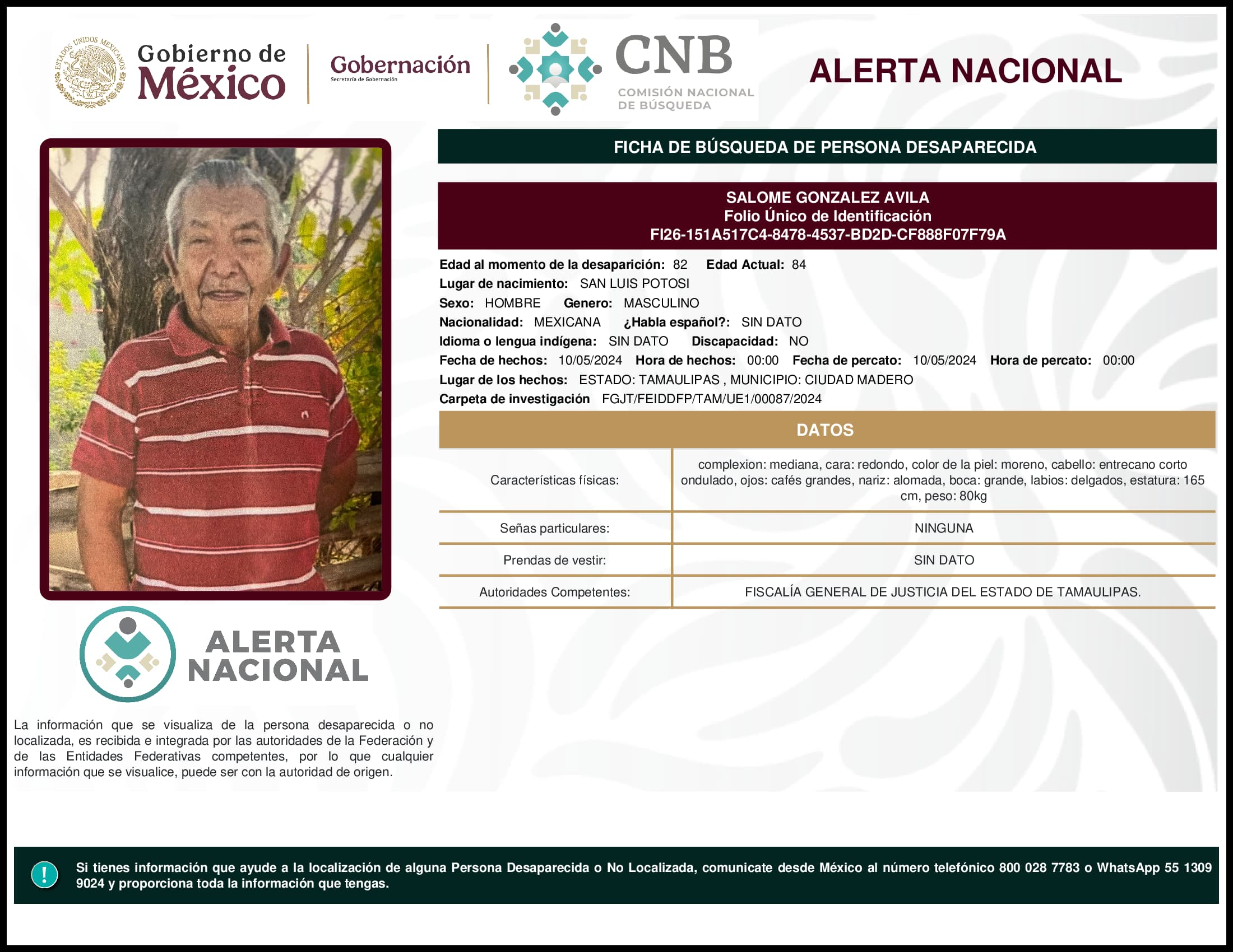 Persona desaparecida Salome Gonzalez Avila