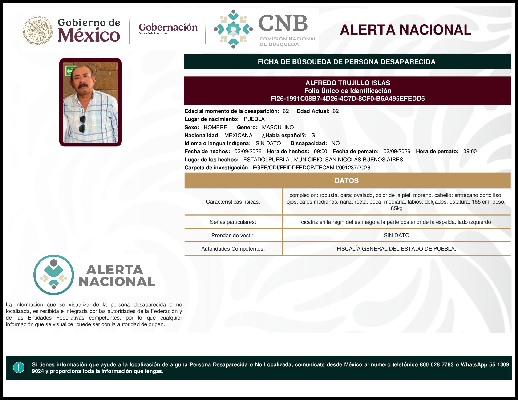 Persona desaparecida Alfredo Trujillo Islas