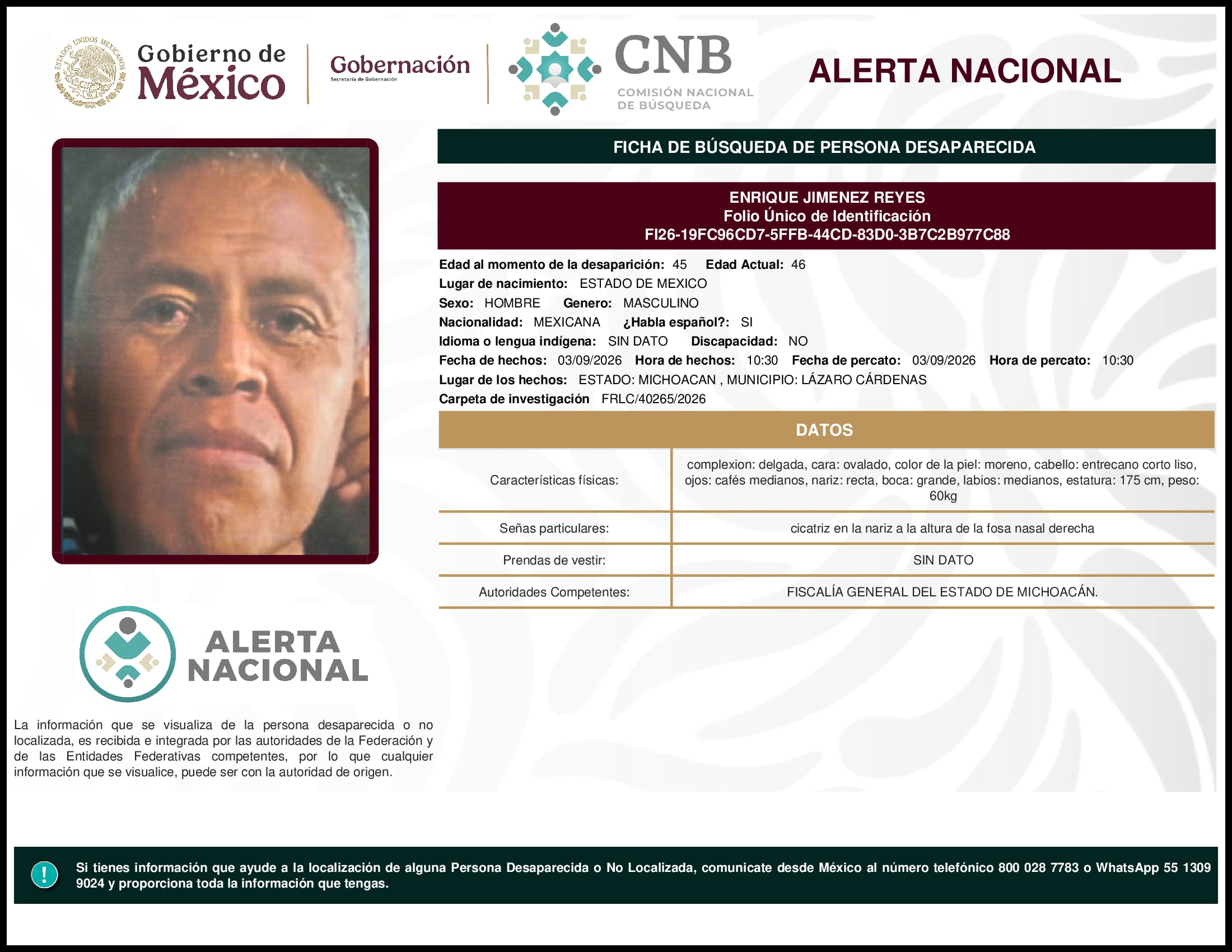 Persona desaparecida Enrique Jimenez Reyes