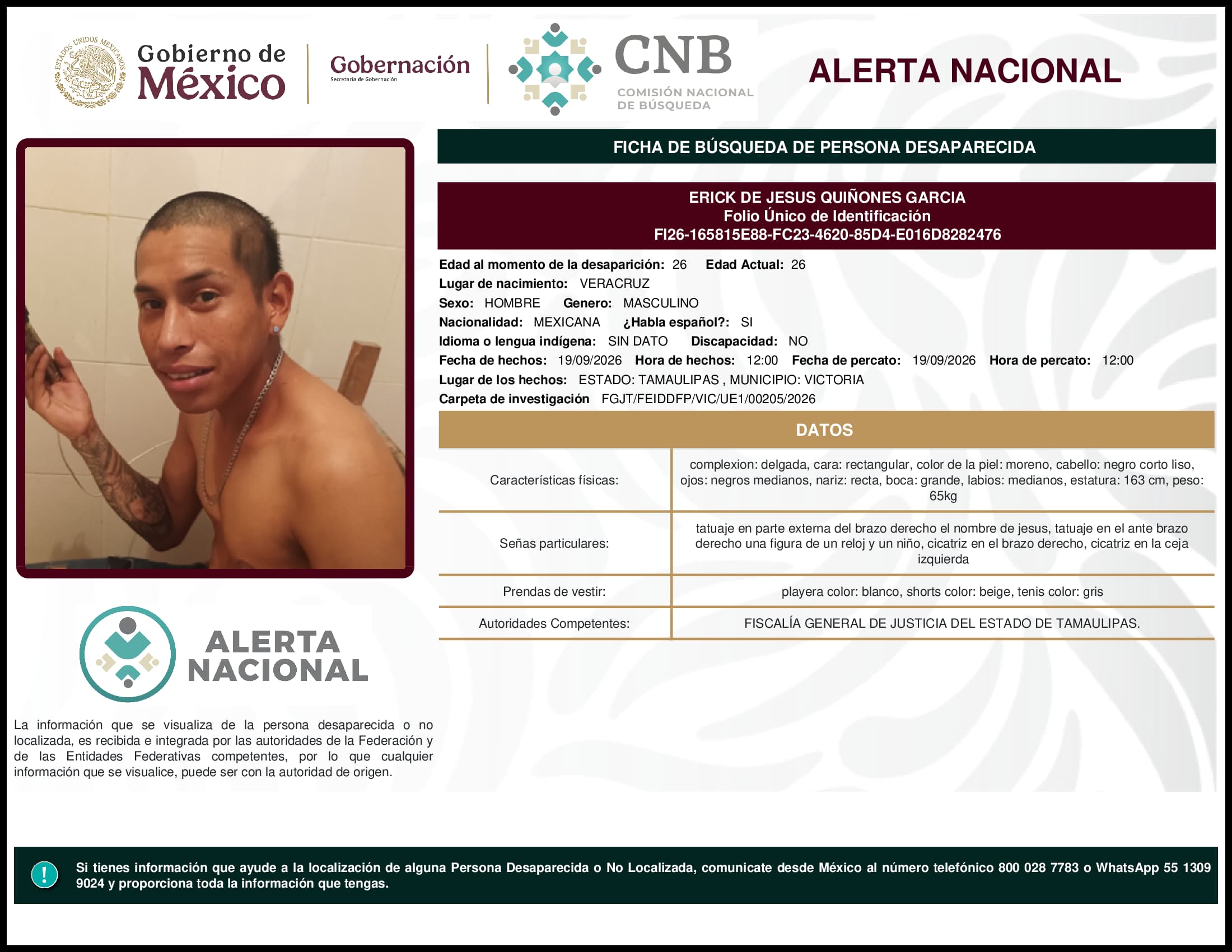 Persona desaparecida Erick De Jesus Quinones Garcia